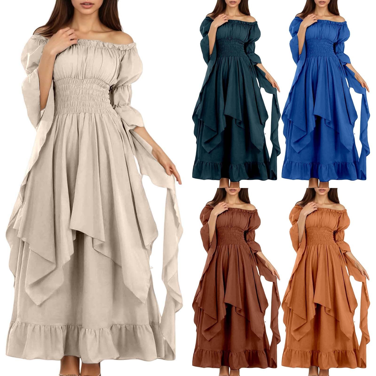 Generisch Vestido victoriano renacentista medieval gótico de bruja monocolor, vestido de noche para mujer, carnaval, disfraz, retro, vestido maxi, diseño alto, vestido medieval