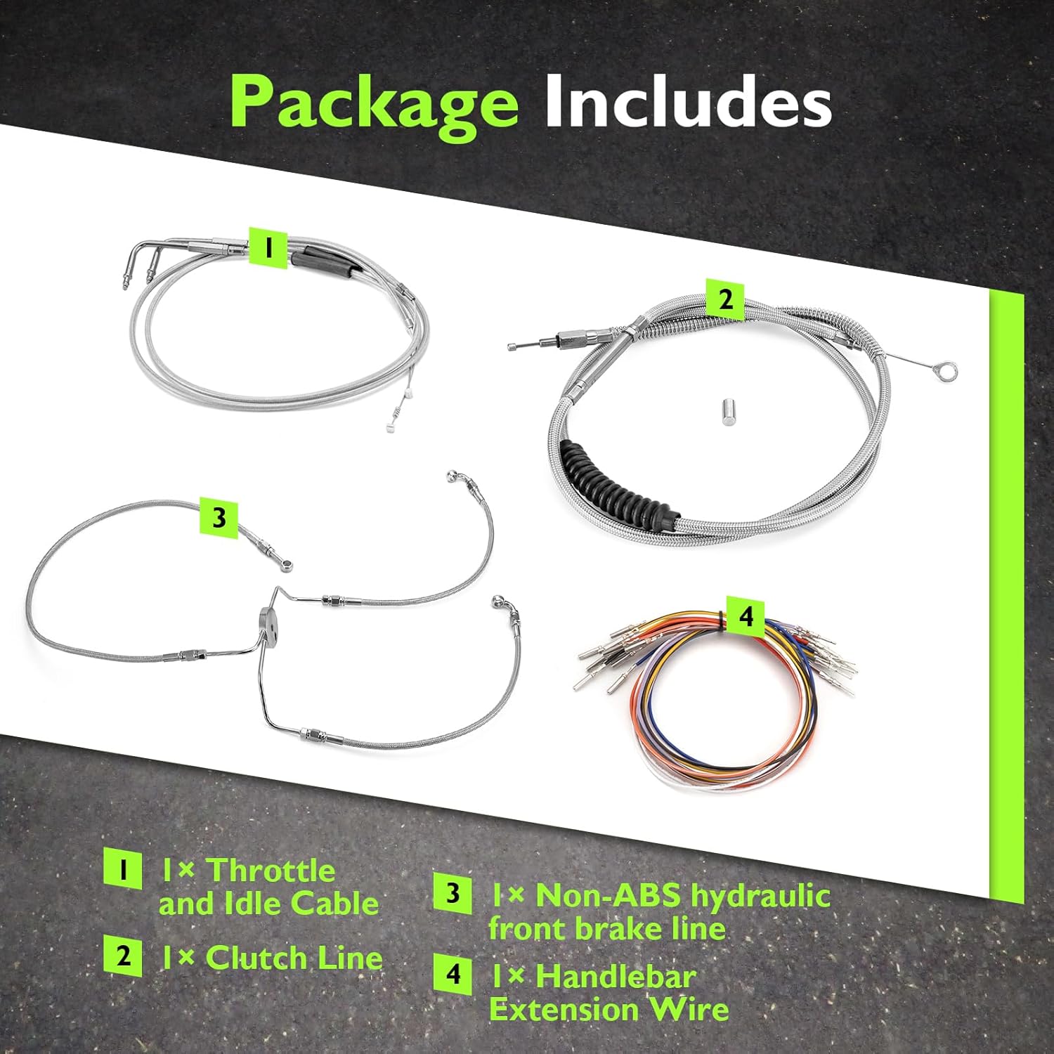 Mofun Throttle and Idle Cable & Hydraulic Front Brake Line & Handlebar Extension Wire and Clutch Cable Kit Compatible with Harley Electra Glide 1996-2007 Non-ABS, Fit 12"-14" Handlebar Chrome