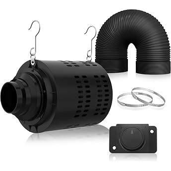 Growbox Complete Set Activated Carbon Filter Grow Fan Set 2-in-1 Exhaust Air Pipe Fan 100 mm Activated Carbon Filter Grow Fan Set with Speed Controller Ventilation System for Grow Box Grow Tent