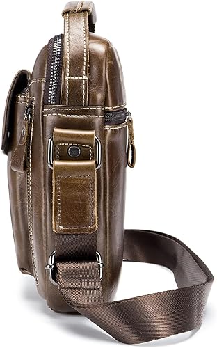 Vista 4 de LUKZIJAES Small Genuine Leather Shoulder Bag Men Messenger Handbag Lightweight Sling Crossbody Bag