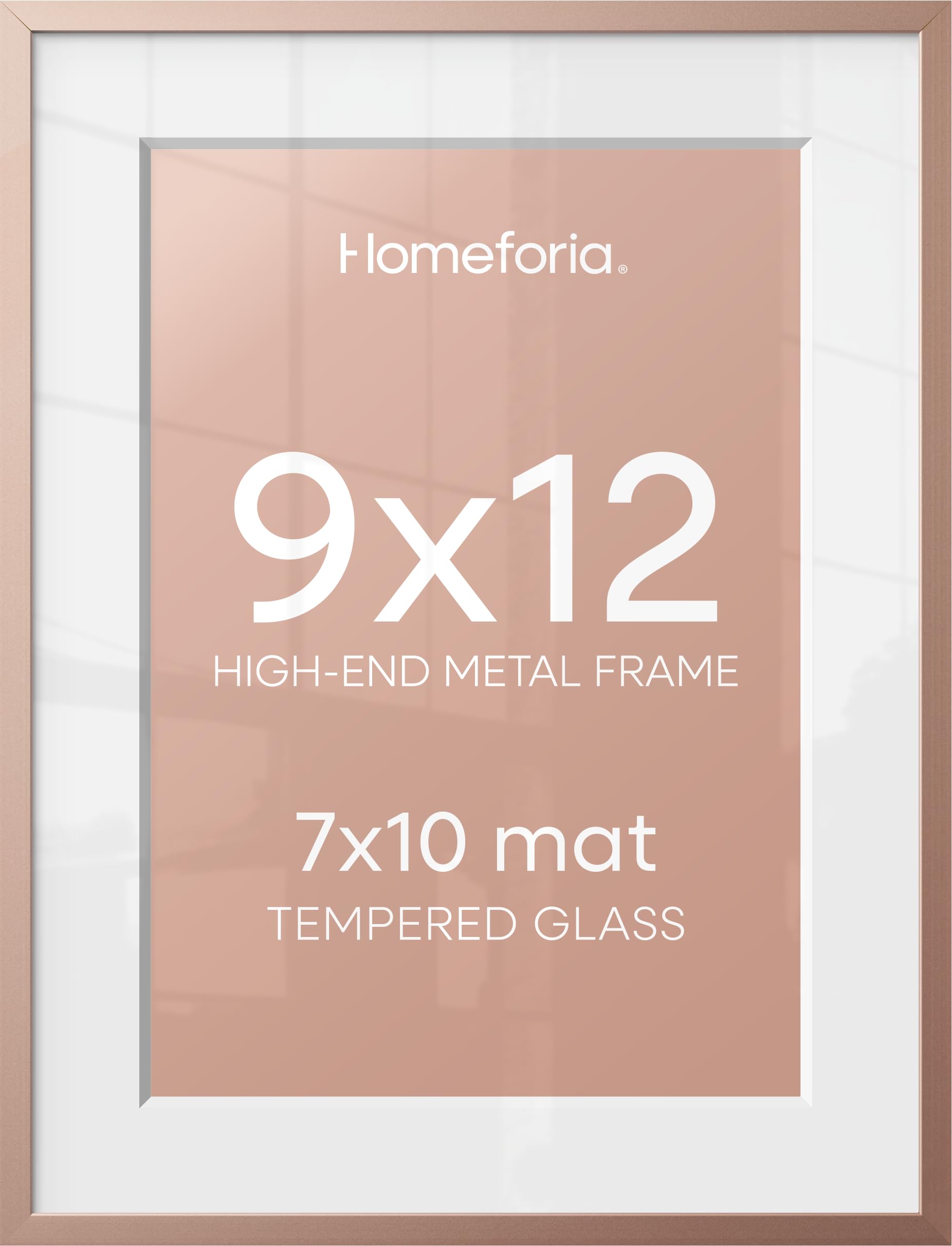 Homeforia 9x12 Rose Picture Frame, High-End Metal, 7x10 Mat, Glass | High End Aluminum, Tempered Glass, Acid-Free 7x10 Removable Mat, 9x12 in Edge-to-Edge Display 12x9, Wall Kit, Set Of 2