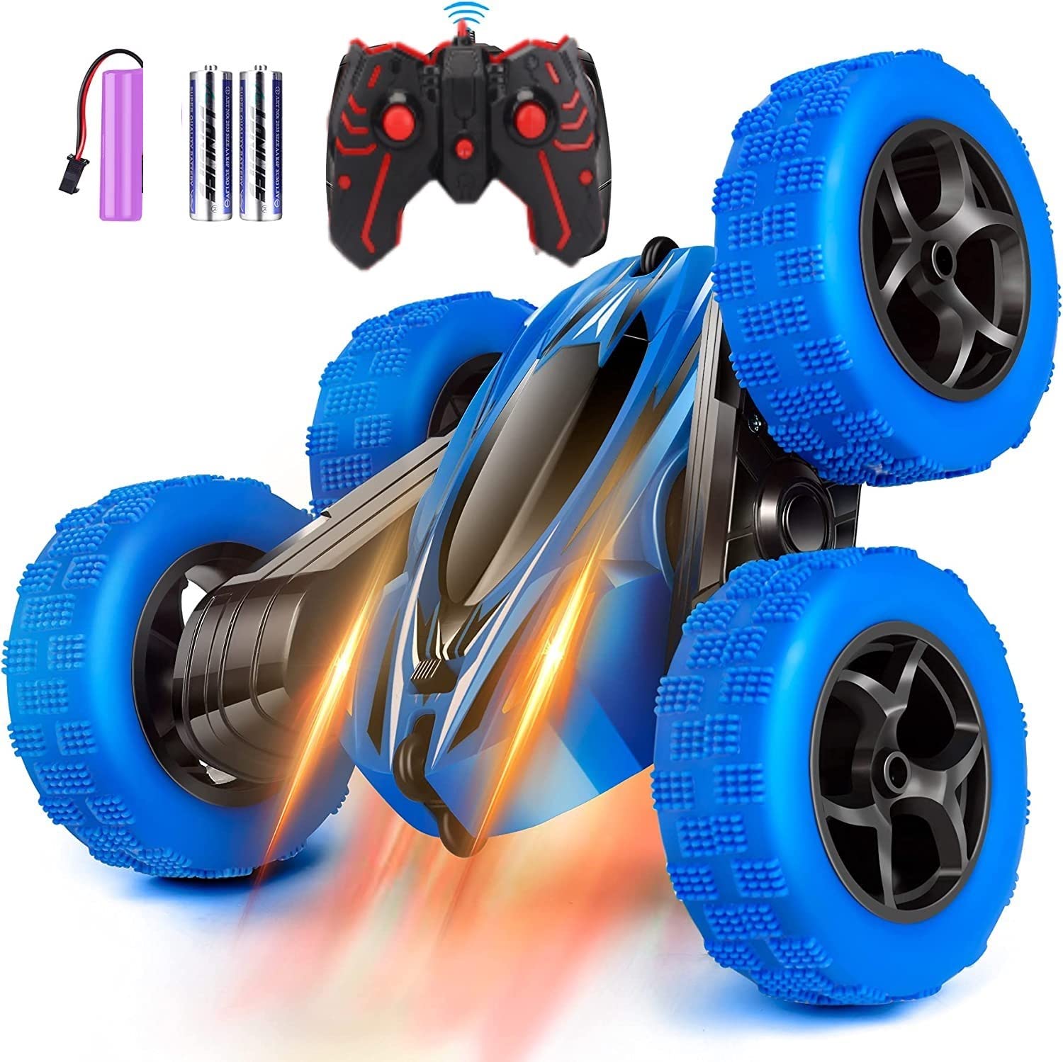 CADDLE & TOES Double Sided 360 Degree Plastic RC Stunt Car, 4WD 2.4GHz Remote Control Toy, Double Sided Rotation, Off Road Vehicle with Lights -Gravity Sensor Charging Remote Control Toy (Blue) (B09P1NWF7G) Amazon Price History, Amazon Price Tracker
