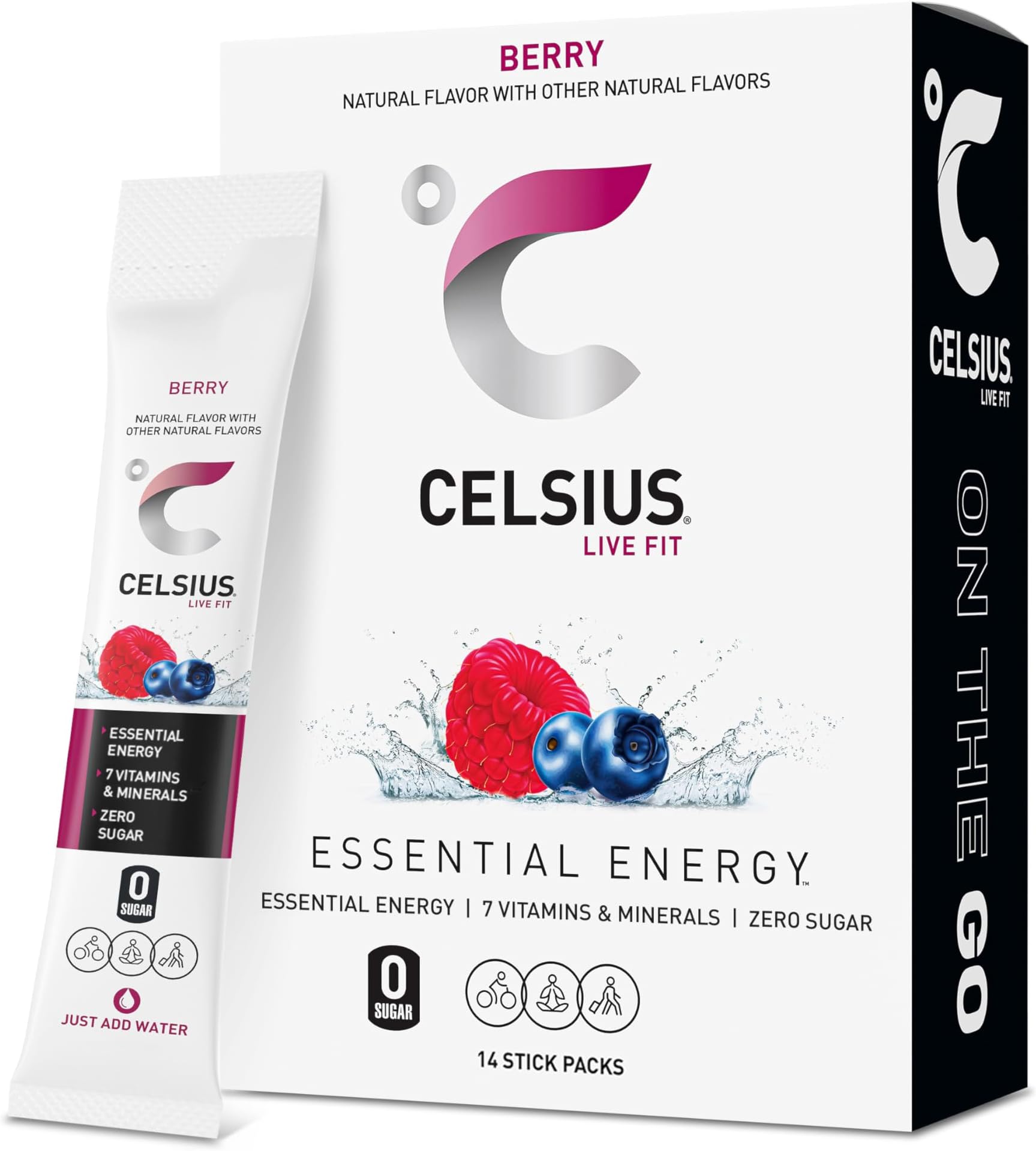 CELSIUS On-The-Go Powder Stick Packs, Zero Sugar (14 Sticks per Pack), Berry, 2.5 Ounce
