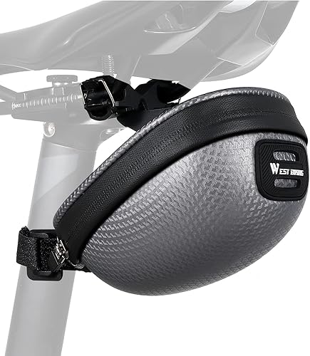 West Biking Bolsa de sillín de bicicleta, bolsa impermeable para asiento de bicicleta con carcasa dura 3D, bolsa negra de 0.4 L debajo del asiento