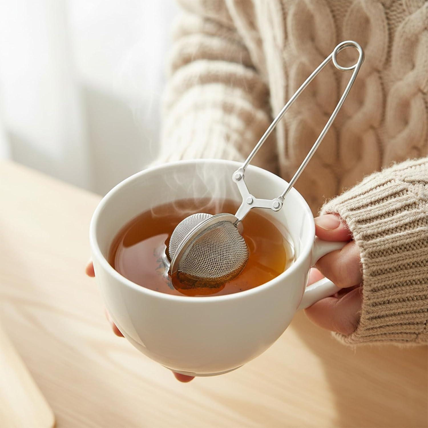 24 Pcs Reusable Tea Infuser Steeper Strainers for Loose Tea Filter Holder, Metal Stainless Steel Mesh Ball with Handle Tong Pincer Steeper for Tea Bag, Silver