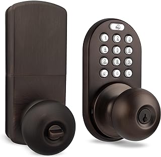 MiLocks TKK-02OB Digital Door Knob Handle Lock with Electronic Keypad - Keyless Entry Smart Door Lock with Adjustable Latch Locks, Audible Tones for Interior Front Doors & More, Oil Rubbed Bronze