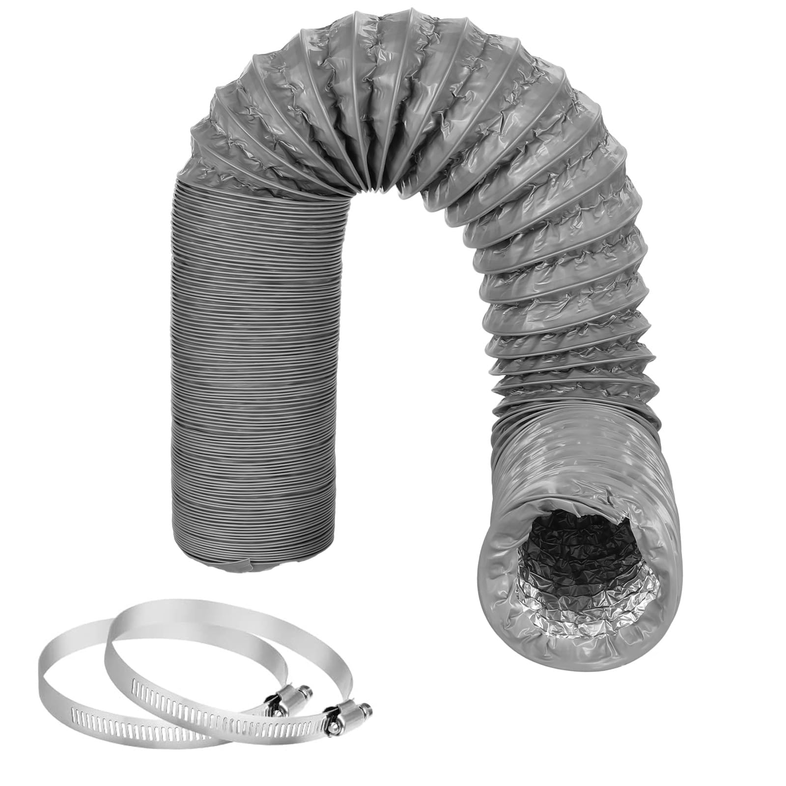 Nuooo Grey Ducting Vent Hose 100Mm Aluminum Pvc Ventilation Air Ducting Tumble Dryer Vent Hose With 2 Clamps
