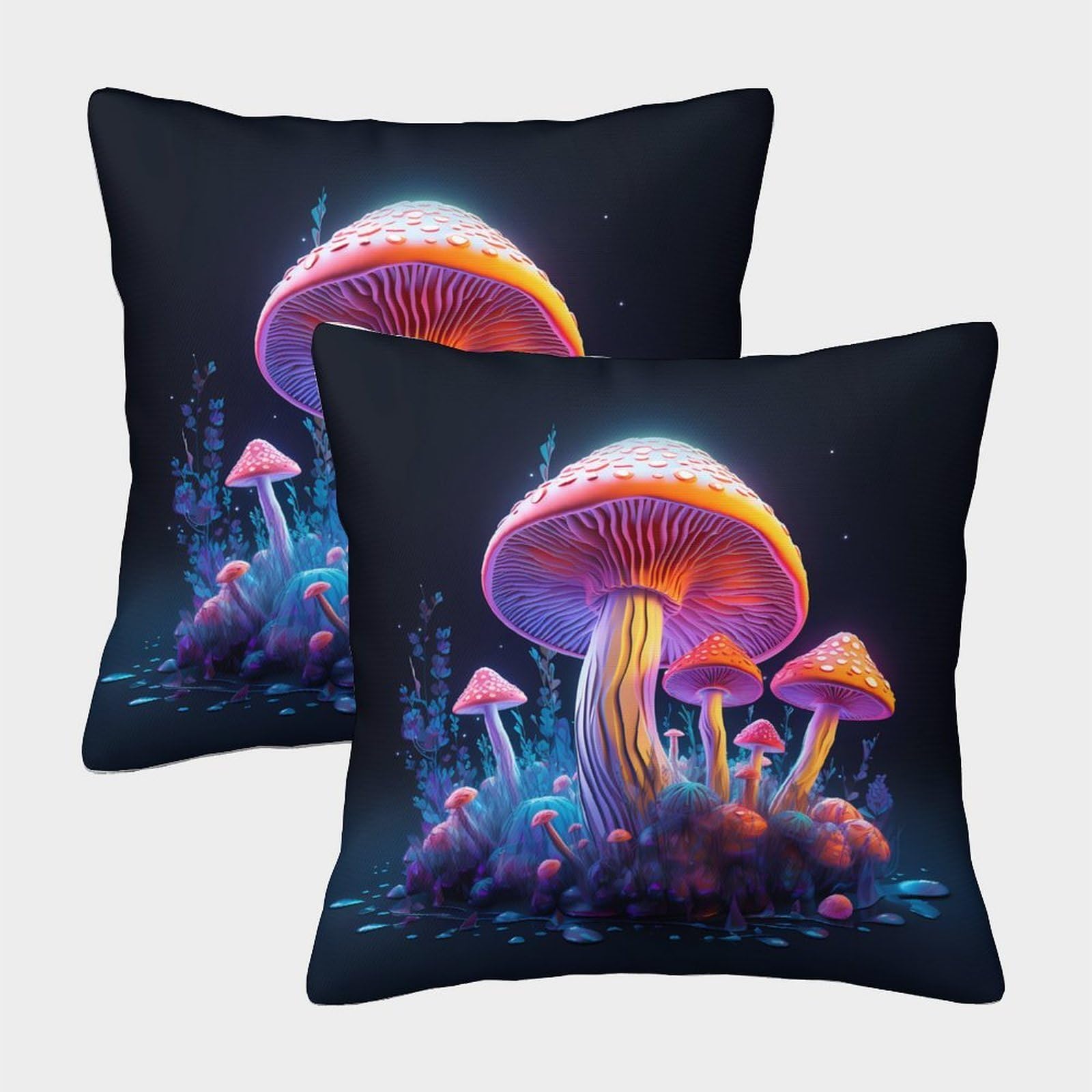 QFVANSIYO Glow Mushroom 3D Printed Microfiber Pillowcase Bedroom Bedding Decor Fantasy Mushroom Pillow Cover Soft for Adults Teens 40x40cm