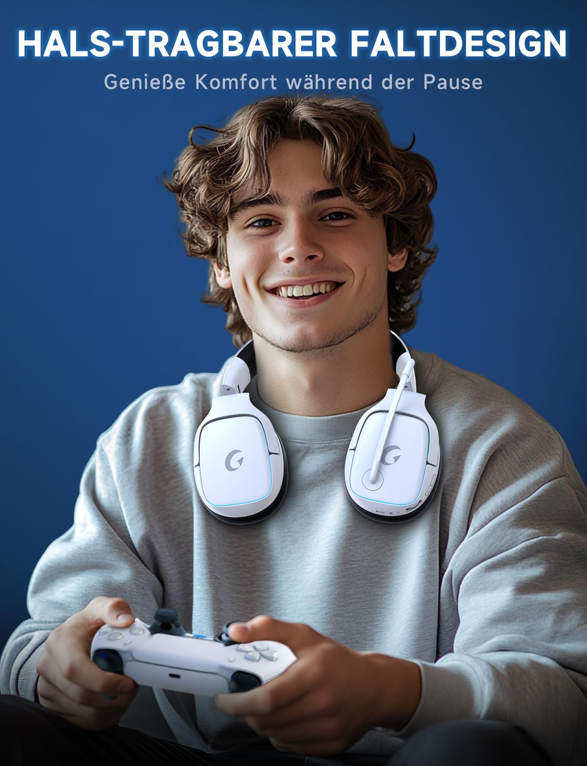 Wireless Gaming Headset mit Mikrofon für PS5/PS4/PC/Switch/Mac, 2.4GHz & BT 5.3, Noise Cancelling Mic, 7.1 Surround, 70H Akku, RGB, Faltbar
