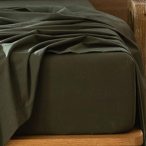 Miniatura 5 de MooMee Sábana bajera ajustable de solo 100% algodón lavado con textura parecida al lino, transpirable, duradera, suave, cómoda, bolsillo profundo