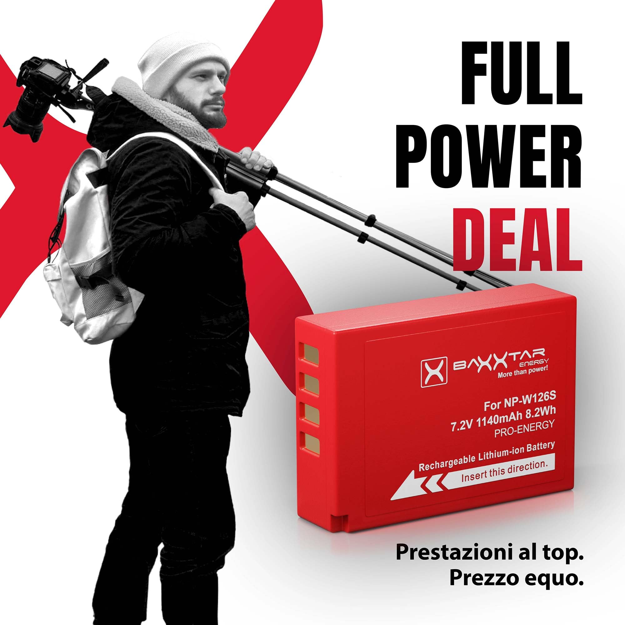 Baxxtar Pro 2X NP-W126s Batteria 1140mAh – Ricambio per Fujifilm NP-W126s / NP-W126 – per X100F X100V X100VI X-T3 X-T20 X-T30 X-T50 X-S10 X-Pro2 X-E4 X-M5 – doppia riserva