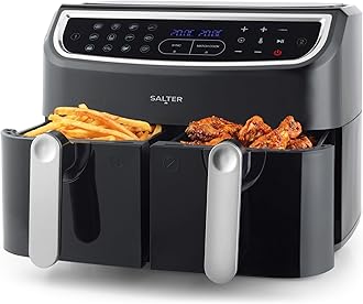 EK4548 Dual Air Fryer - Double Drawer, 2 XL Non-Stick Cooking Trays, Sync & Match Cook Function, Independent Cooking, 8.2L, Sensor Touch Display, 12 Presets, Oil Free, 2200W-2600W, Black/Silver