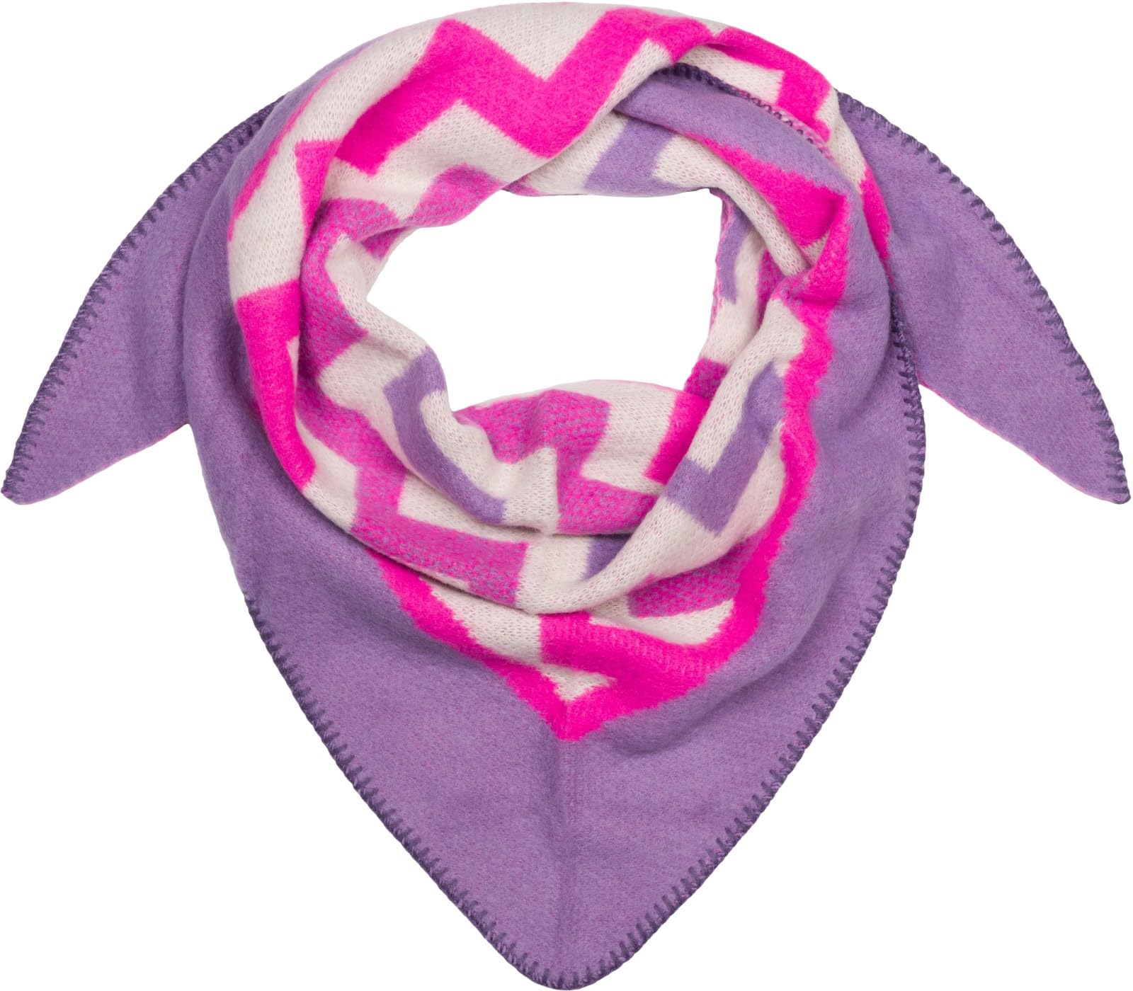 Stylebreaker Women's Lilac-Pink Xxl Woven Triangle Scarf With Colourful Zig-Zag Pattern, Triangle Scarf, Winter Scarf, Warm And Soft, Scarf 01020049, Colour: