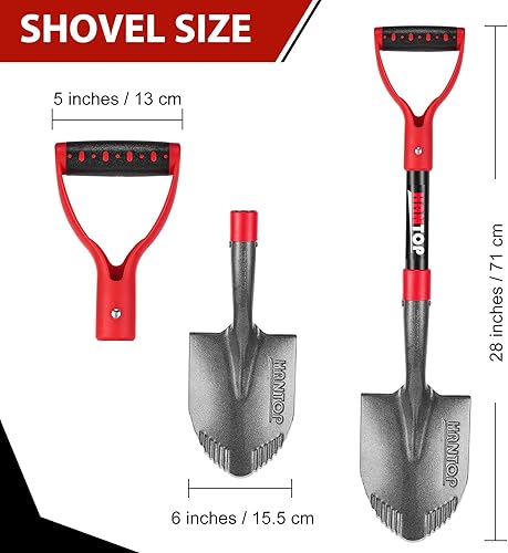 Miniatura 2 de Pala Pequeña de Jardín para Excavar Pala Redonda de Mango Corto Pala de Supervivencia para Automóvil, 28 pulgadas