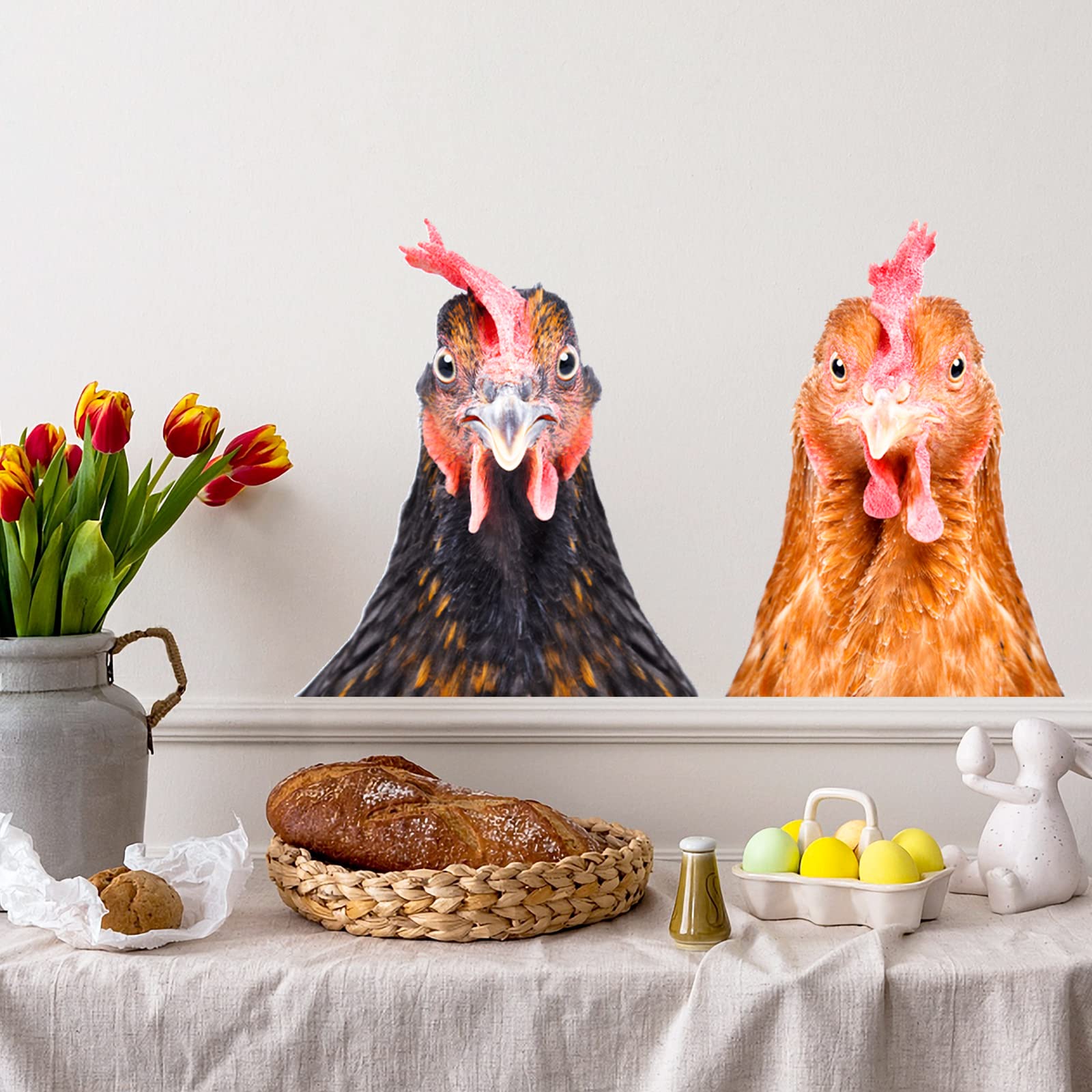 Autocollants muraux tête de poulet amusants pour décoration de cuisine et chambre