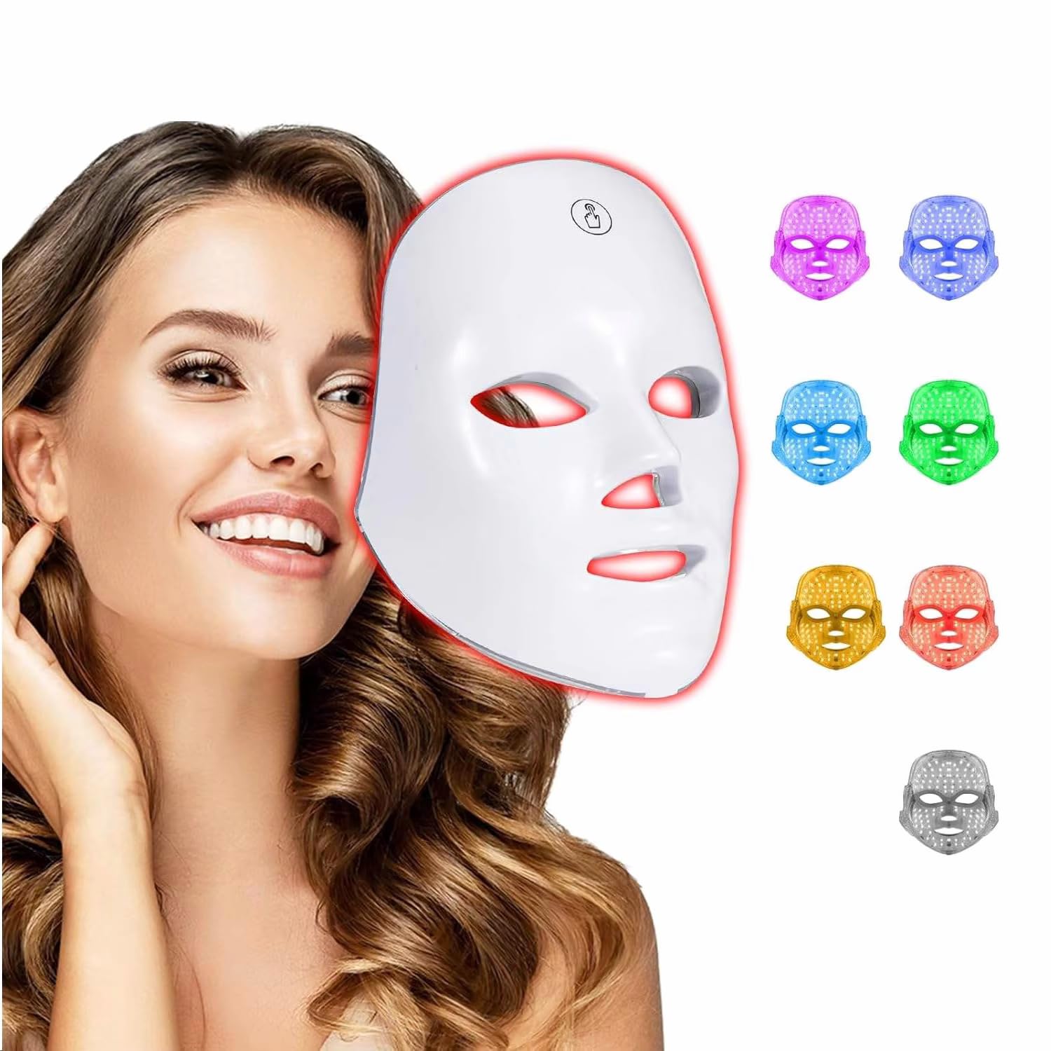 Masque de thérapie par lumière LED, 7 couleurs, masque de thérapie par lumière rouge, pour rajeunissement de la peau, anti-âge, traitement de l'acné, soin du visage Masque LED avec sangle réglable