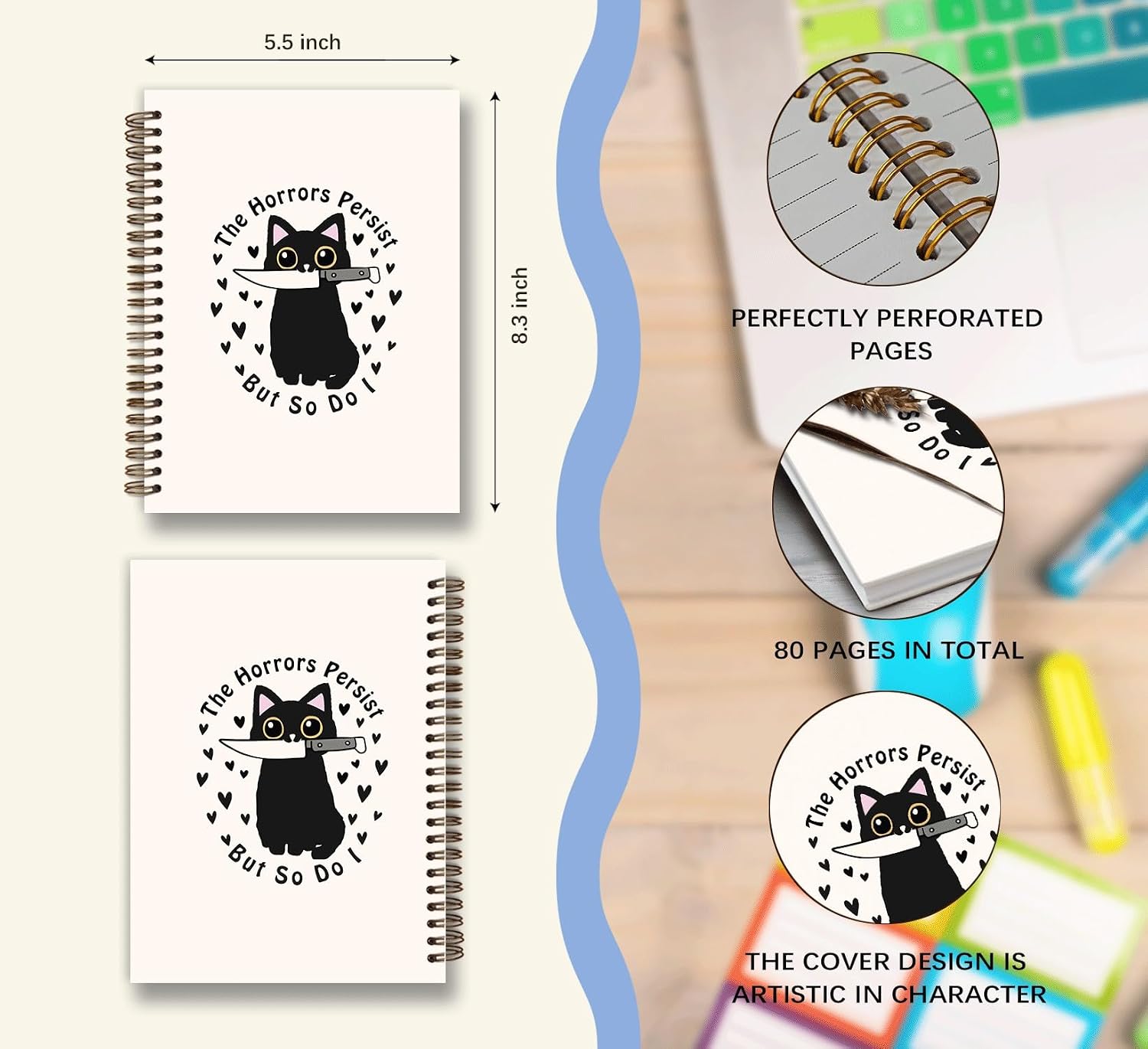 Cute Black Cat Notebook Journal Gift Office Supplies,5.5x8.3 Inch | Cute Brave Funny Black Cat Notebook for Note Taking Journaling,Diary for Women Students Teachers Coworkers and Friends
