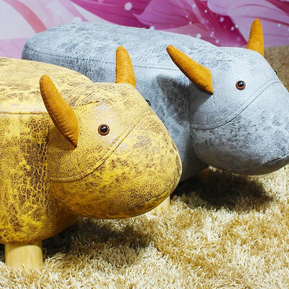 Cute Animal Footstools Footrest Ottoman with Soft Padded Cushion and Non-Slip Feet Padded Seat Upholstered Ride-on Footstools for Bedroom Living Room Office (F 50x28x24cm)