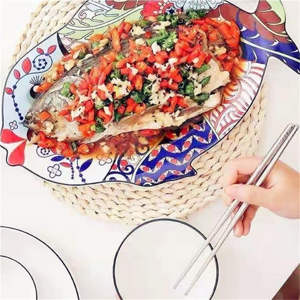 Plato De Pescado De Cerámica De Gran Capacidad Plato De Pescado Decorativo Plato De Ensalada De Pescado Al Vapor for El Hogar Plato De Cena De Mariscos Multifuncional Restaurante Accesorios De Cocina