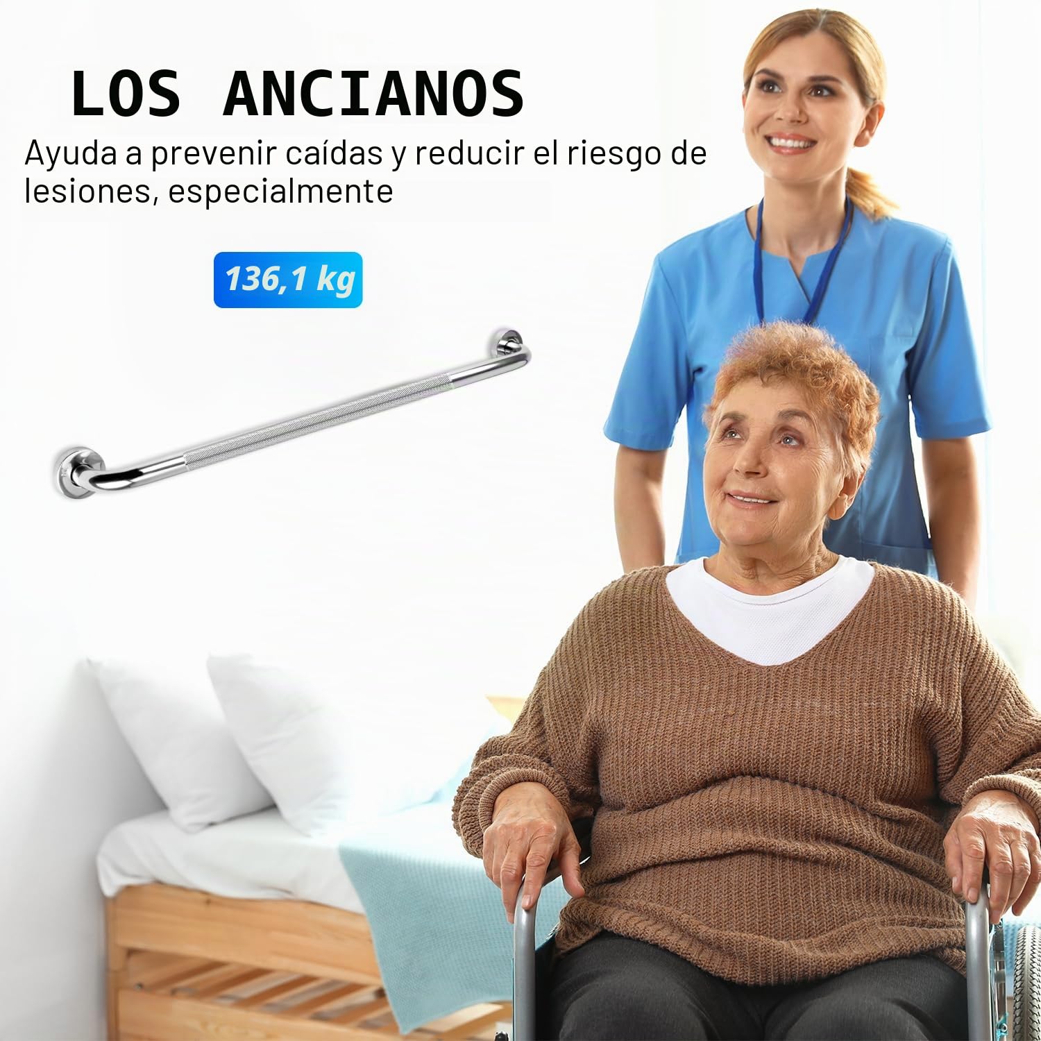 supregear Agarraderas Baño Para Mayores (2-Pieza), Mango de Ducha y Baño Antideslizantes de Acero Inoxidable 304, Manija de Seguridad Asistencia para Discapacida, 80 cm