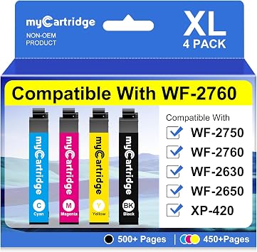 myCartridge Remanufactured Ink Cartridges Replacement for Epson 220 Ink Cartridges for 2760 Ink Compatible with WF-2630 WF-2650 WF-2750 WF-2760 XP-320 XP-420,4-PackBK/C/M/Y
