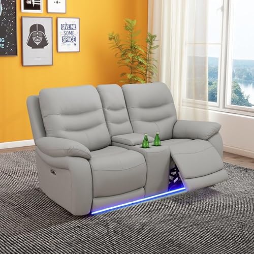 Miniatura 7 de Breathing Leather Recliner Couch Set, Power Reclining Sofa Set 3 Pieces Leather Sofa with Built in USB Port for Living Room(Light Grey)