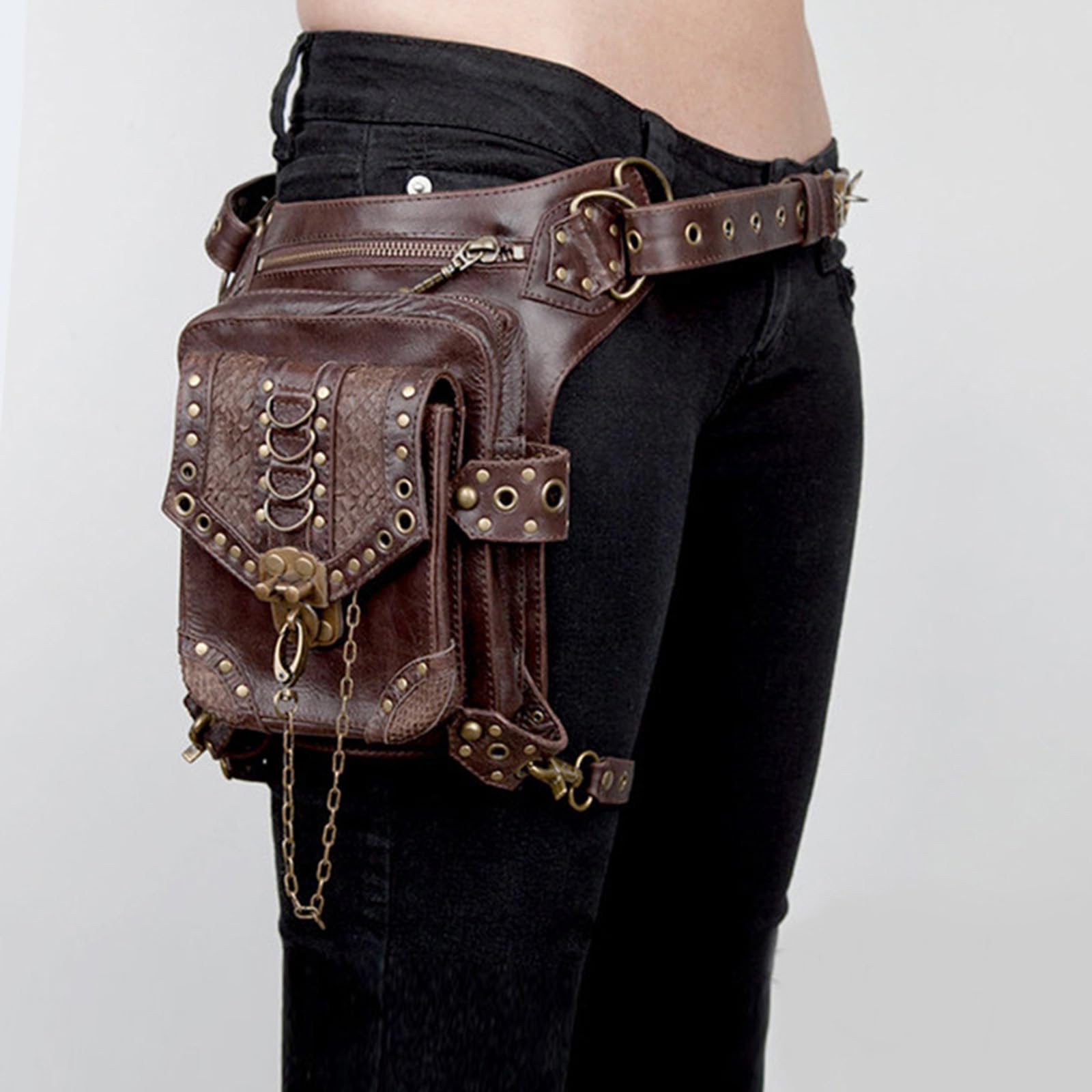 Średniowieczna torba na pasek, vintage, skórzana, steampunkowa, na talię, na nogi, steampunk, na podróż, wędrówki, dla dziewcząt, kobiet, mężczyzn