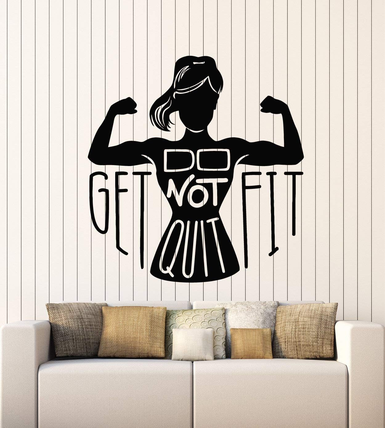 WallStickers4ever Vinyl Wall Decal Gym Girl Fitness Sport Fit Motivation Phrase Stickers Mural Large Decor (g5416) Black