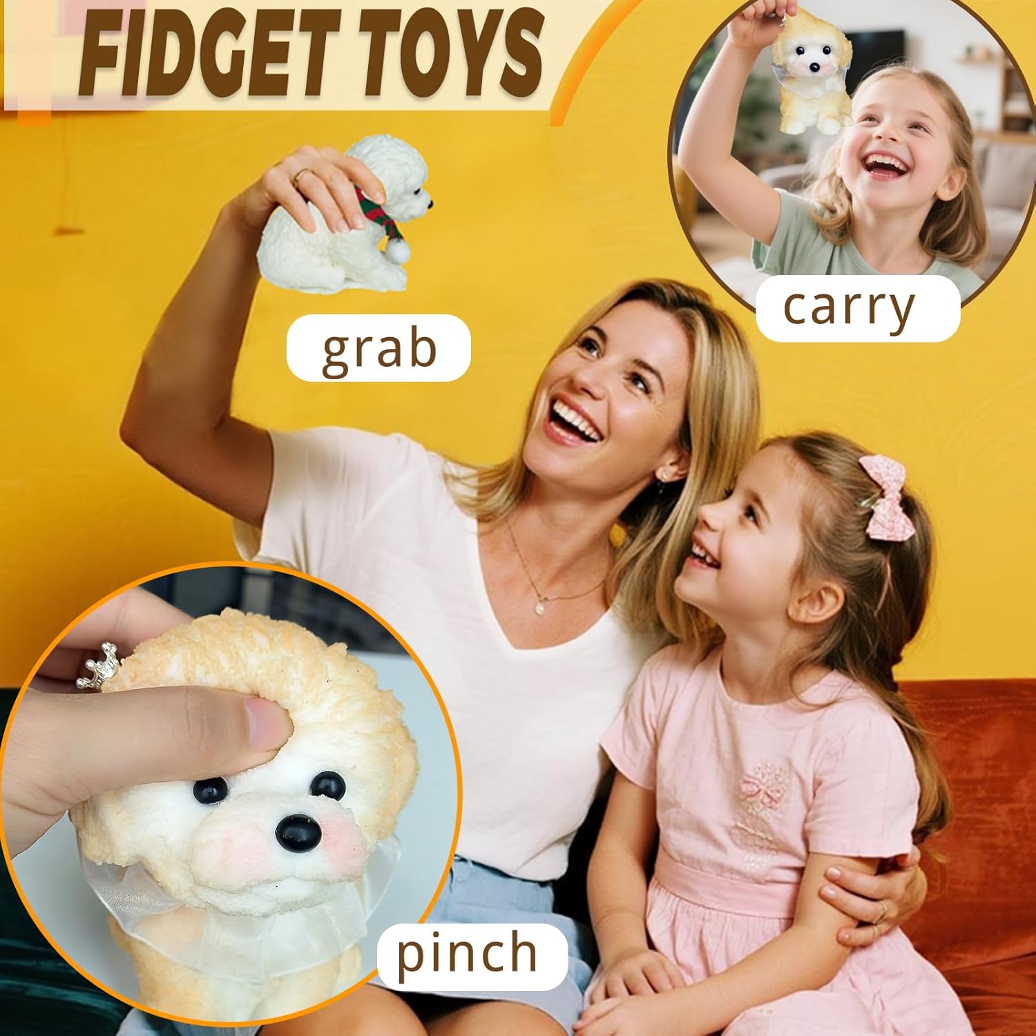 Big Taba Squishy Dog Toy Cute Teddy Dog Stress Relief Squeeze Toy for Kids & Adults, Soft TPR Fidget Toy for Relaxation and Fun, Handmade Squishy Toys Gift for Anxiety Relief (Cream Color)