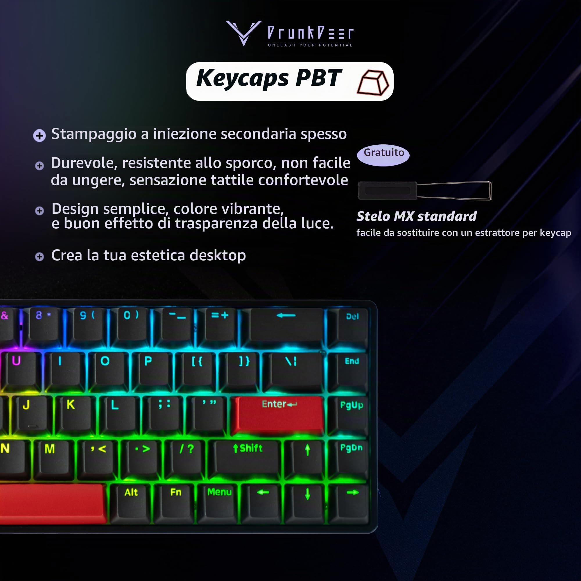 DrunkDeer G65 Rapid Trigger Tastiera meccanica Interruttori magnetici Gaming PBT Keycaps RGB Wired 65% Dimensione compatta Anti-ghosting Nero