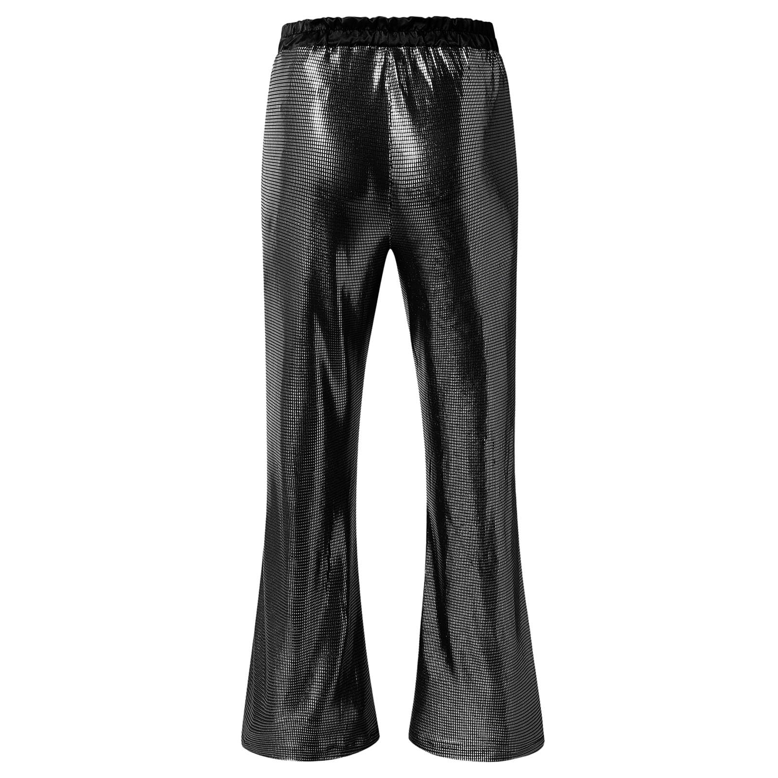 Genérico Pantalón de Jazz Pantalón de Baile Festivos Ropa de Club Nocturno Pantalones con Lentejuelas Pantalones Acampanados de Hombre Años 70 Atuendo Brillante Hippie Disco