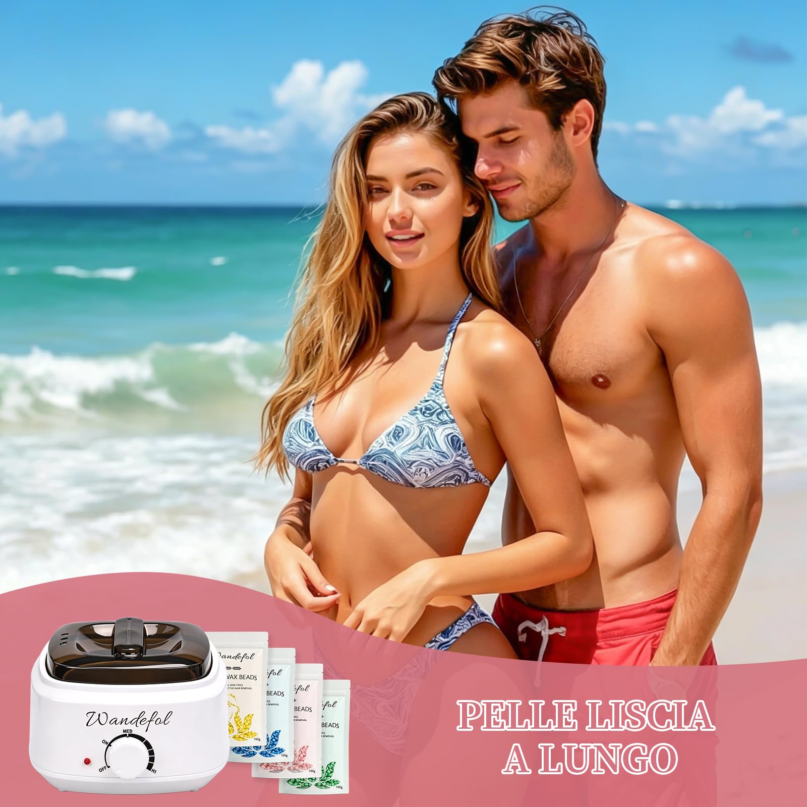 Kit Cera Brasiliana Ceretta Brasiliana - Scaldacera con 4x100g Perle di Cera Brasiliana, Ciotola in Silicone, Spatole - Cera Brasiliana per Viso, Corpo & Zona Bikini