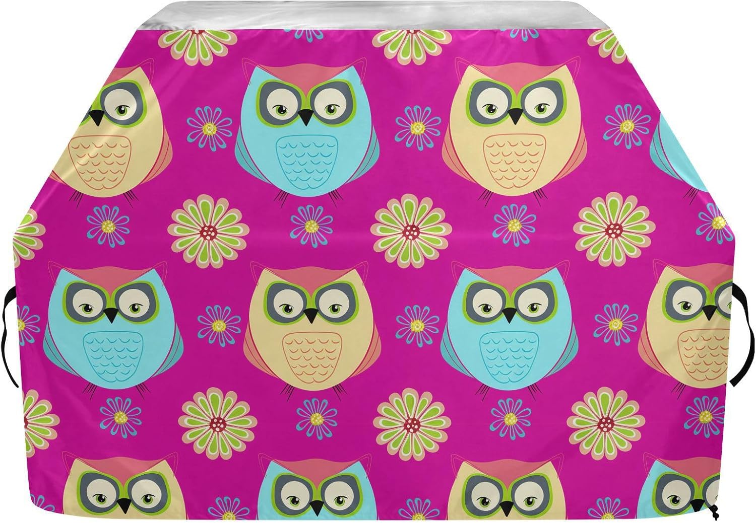 BBQ Grill Cover Waterproof Barbecue Cover Dustproof Anti-UV, Silver Coating Gas Grill Cover -Colorful Owls