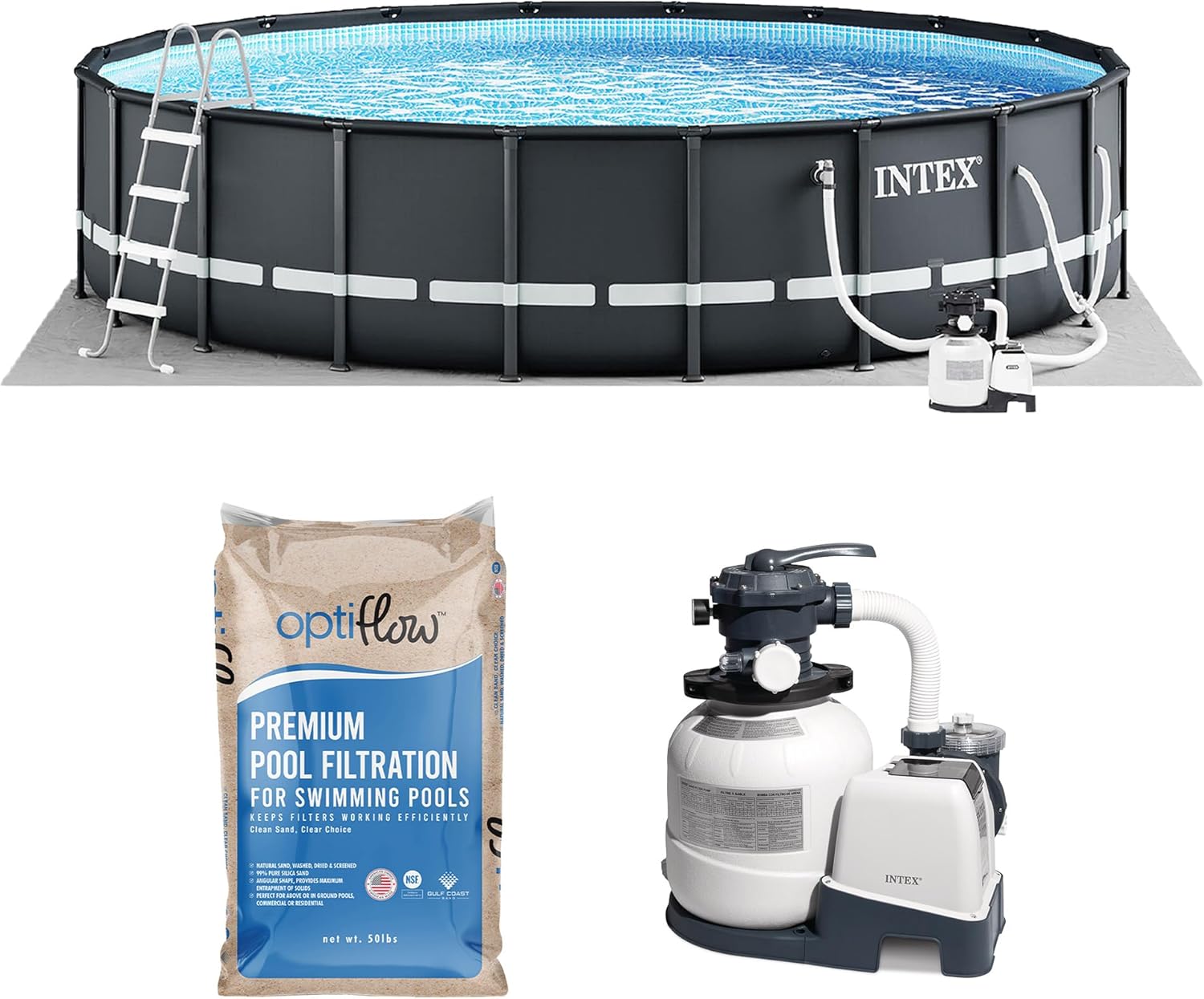 INTEX 26333EH Ultra XTR 20ft x 48in Above Ground Swimming Pool Set with Sand Filter Pump and OptiFlow 50lb Premium Filter Sand