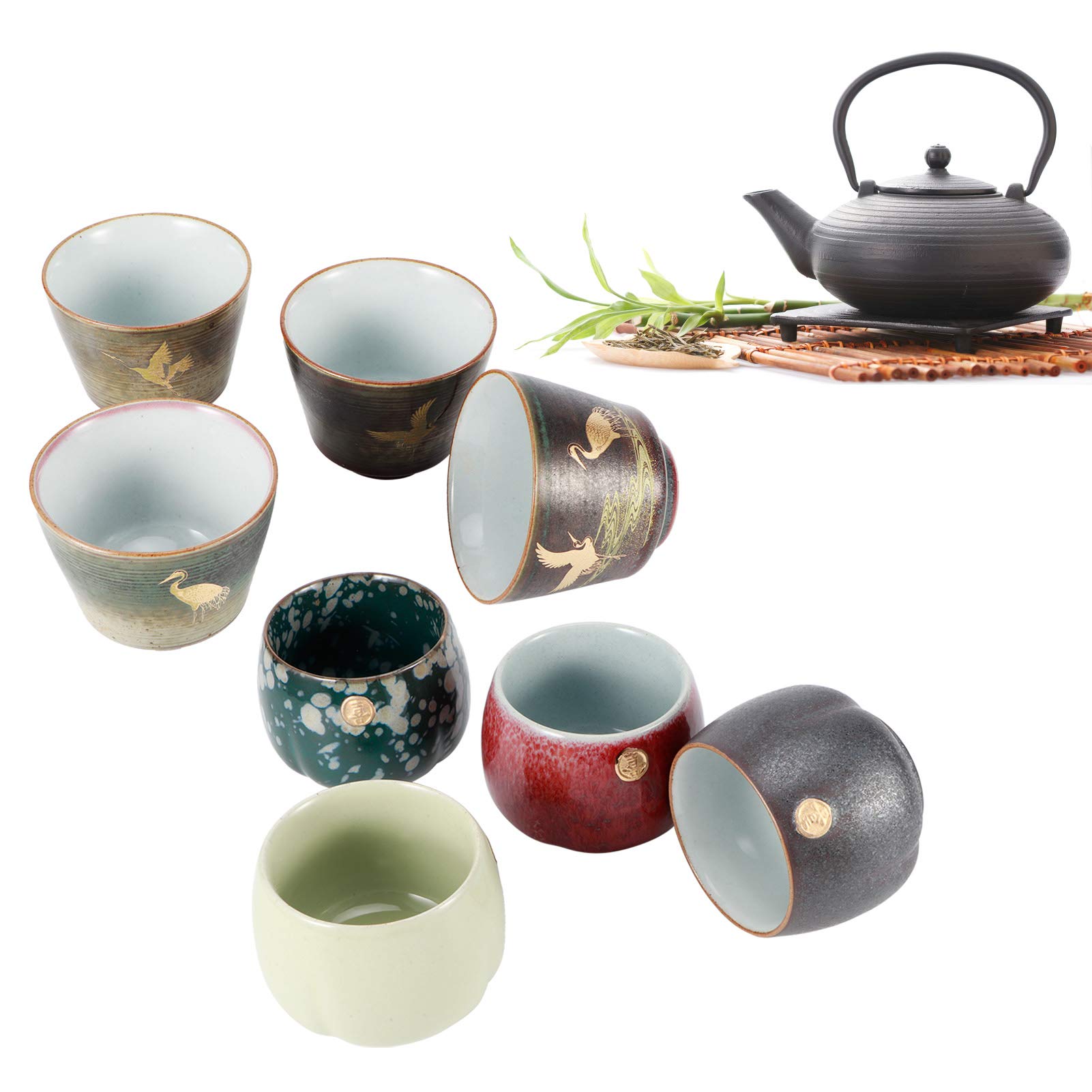Zerodis 4 pcs Rétro Four Cuit Au Four Tasse De Thé Ensemble De Style Japonais En Céramique Kung Fu Théière Drinkware Tasse À Café Ensemble De Vacances Cadeaux pour Mariage Bureau À Domicile(Type 1)