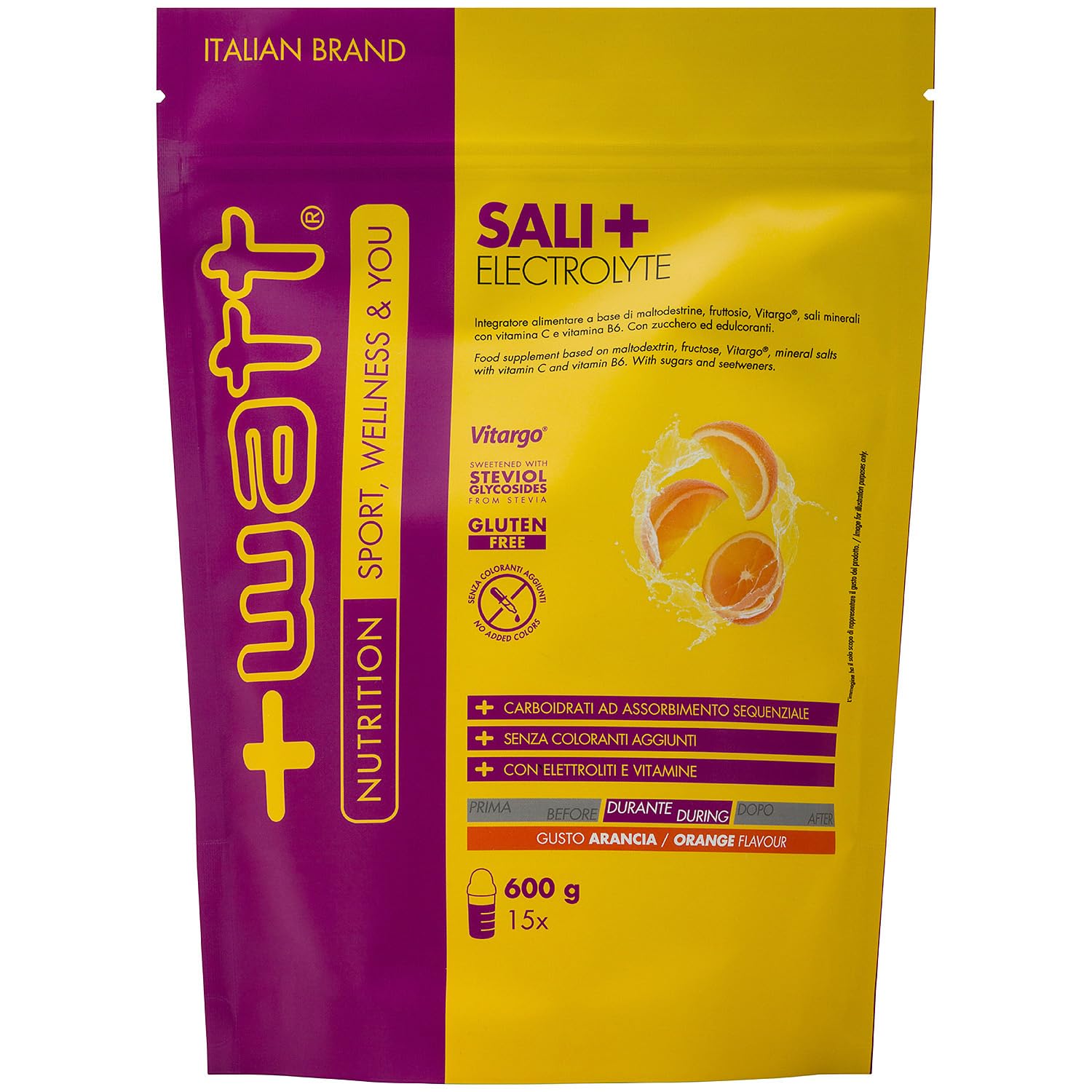+​Watt Sali Electrolyte - Per Disporre Di Energie Durante L'attività Fisica Formato: Doypack Gusto Arancia, 600 G