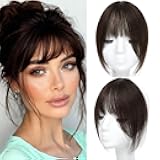 HAITOO Clip in Bangs,100% Real Human Hair French Fake Bangs Hair Clip for Women Dark Brown Natural Curtain Fringe with Temples Hairpieces for Daily Wear (French Bangs, Dark Brown)