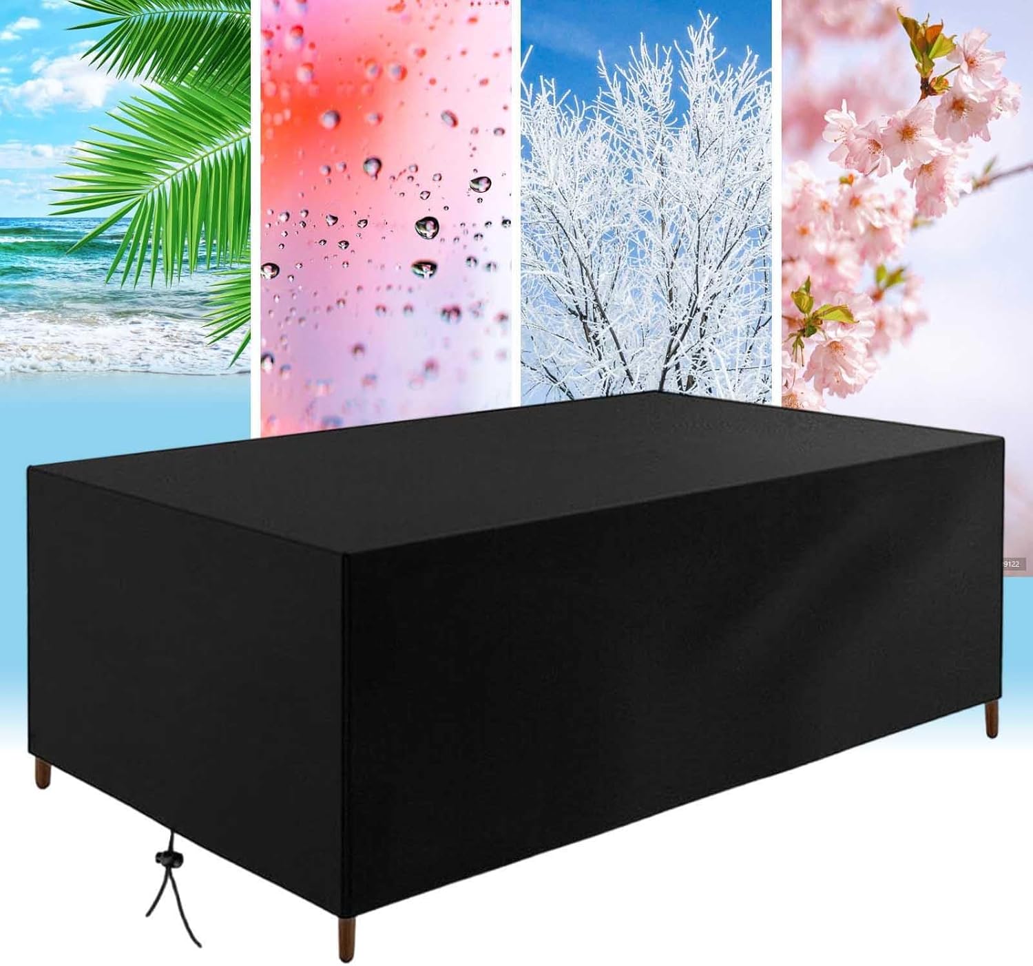 Patio Furniture Covers 110" Lx32 Wx30 H Waterproof Outdoor Sectional Sofa Set, Heavy Duty Rectangle Garden Lawn Table and Chair Set Covers, UV Proof Wind Proof Snow Resistant in Winter, Black