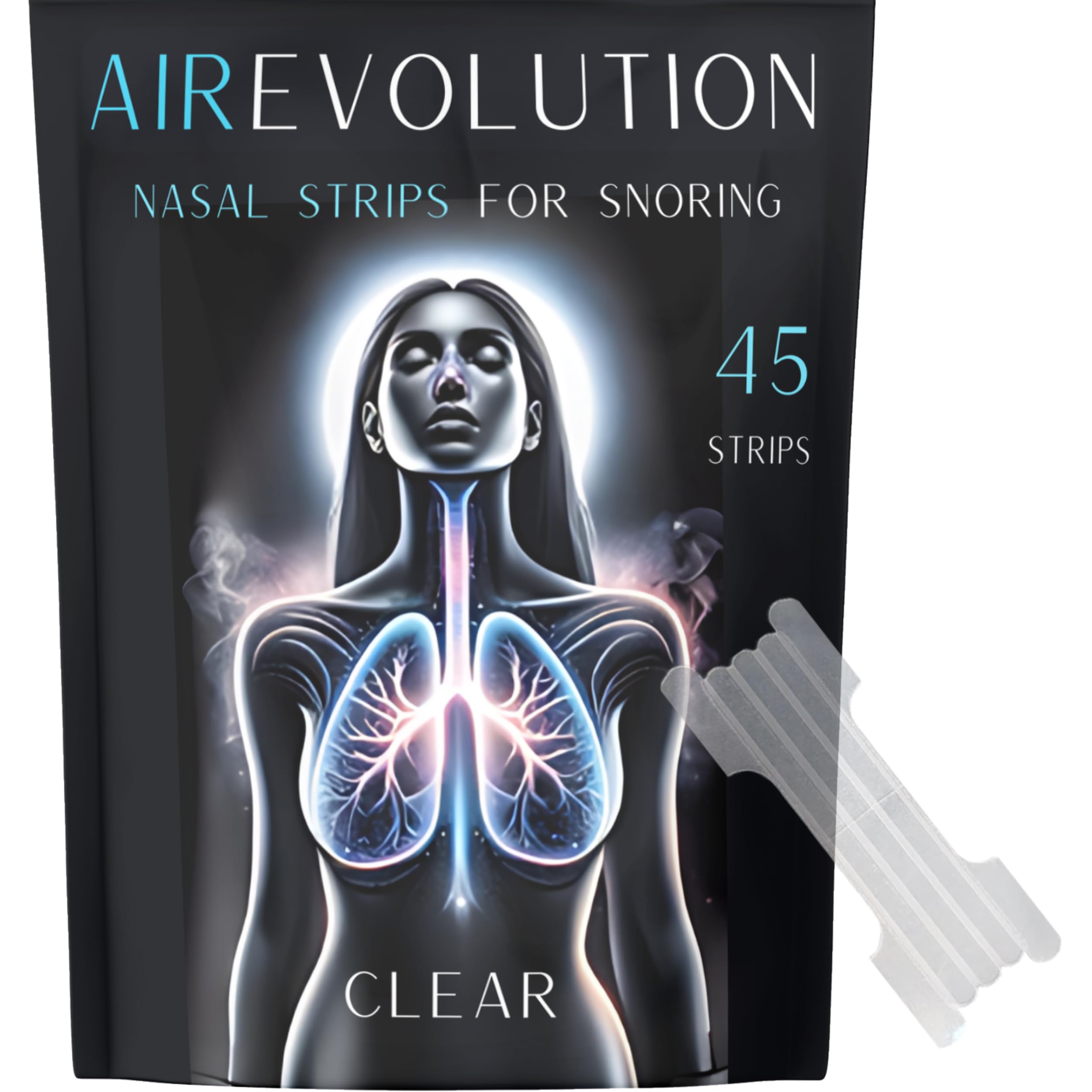 Airevolution Nasal Strips for Snoring Clear - Nose Strips for Breathing - Snore Strips 45 Count