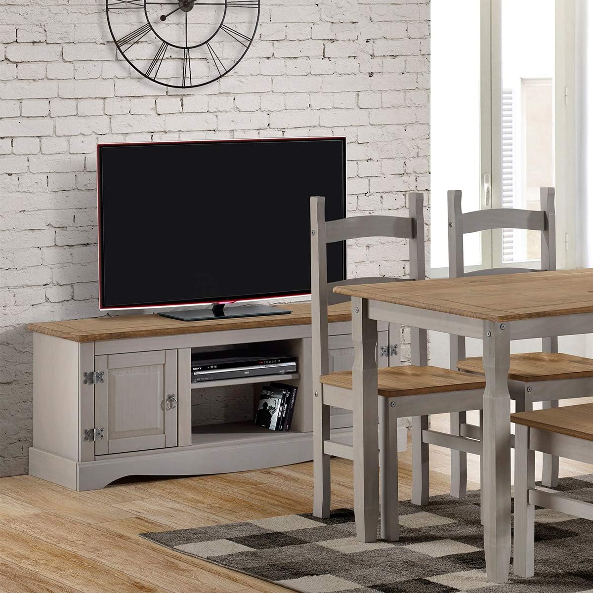 Furniture Dash - Wooden TV Entertainment Stand - Living Room TV Unit - Solid Wood Entertainment Center - 13.78" D x 51.18" W x 20.12" H - Gray
