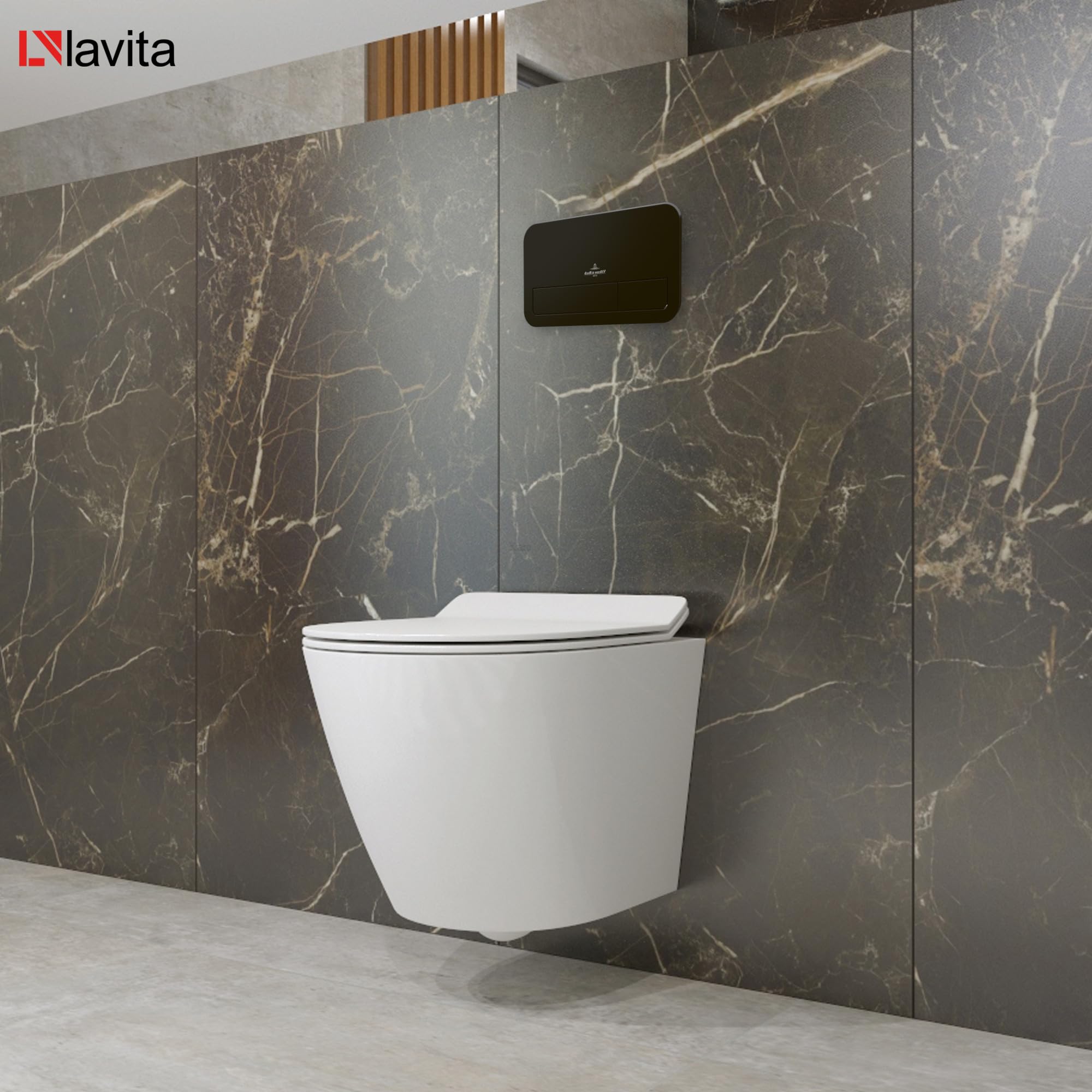 ViConnect H112 - Inodoro empotrado con placa de control y pared para colgar, fregadero profundo, color blanco, sin bordes, juego completo, cisterna empotrada, inodoro completo