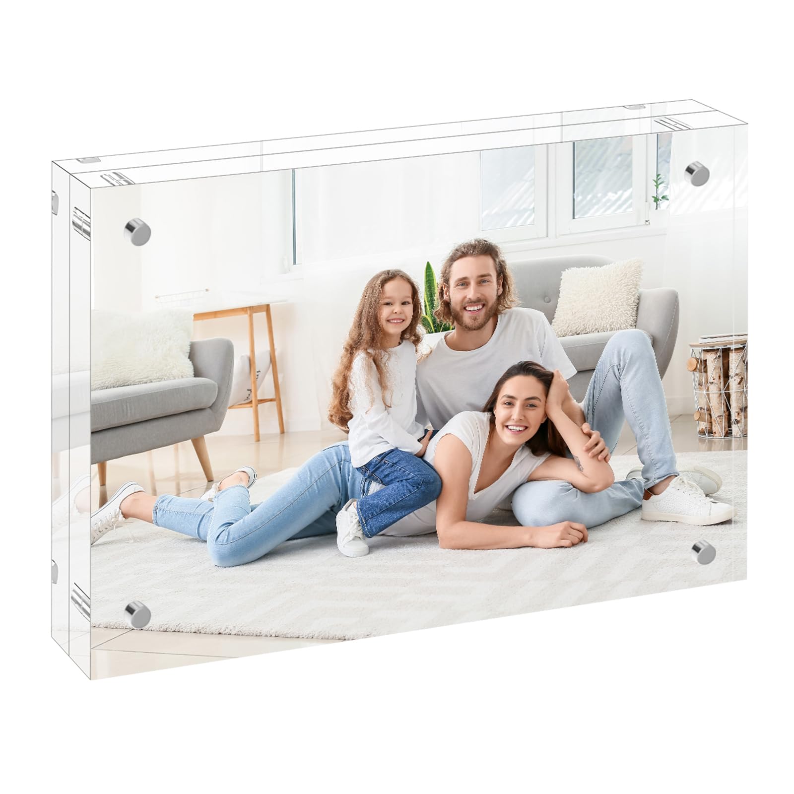 XINANDE 5x7 Acrylic Picture Frames 1 Pack, 10+10MM Premium Acrylic Photo Frame Magnetic Picture Frames Clear Double Holder-Sided, Free Standing Desktop Display, Best Gift for Family, Baby, Friend