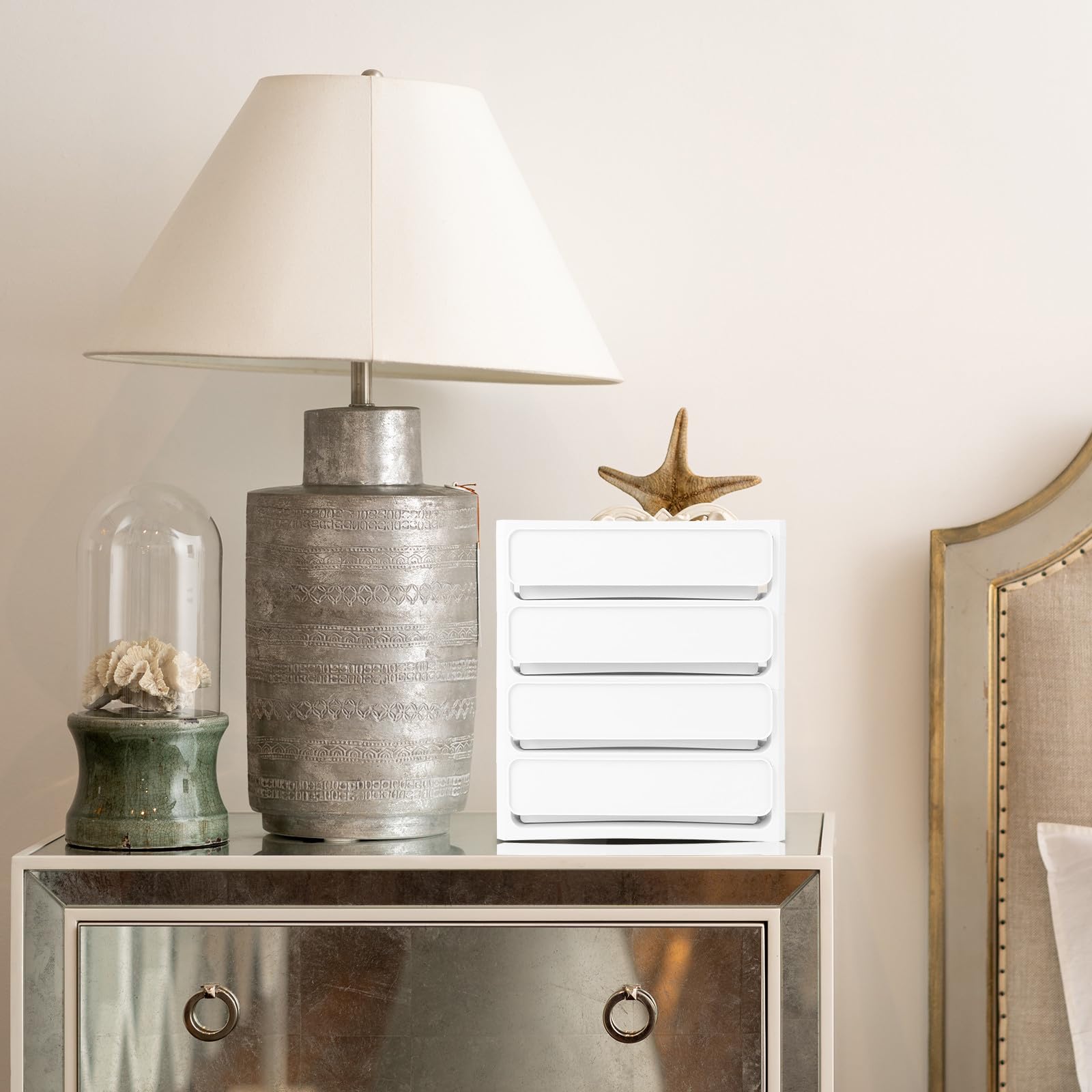 Caja de Almacenamiento de 4 para Guardar Maquillaje Diseño Práctico y Tipo Cajón de 4 en Pp Blanco Diseño Práctico y Adecuado para Escritorio y Oficina