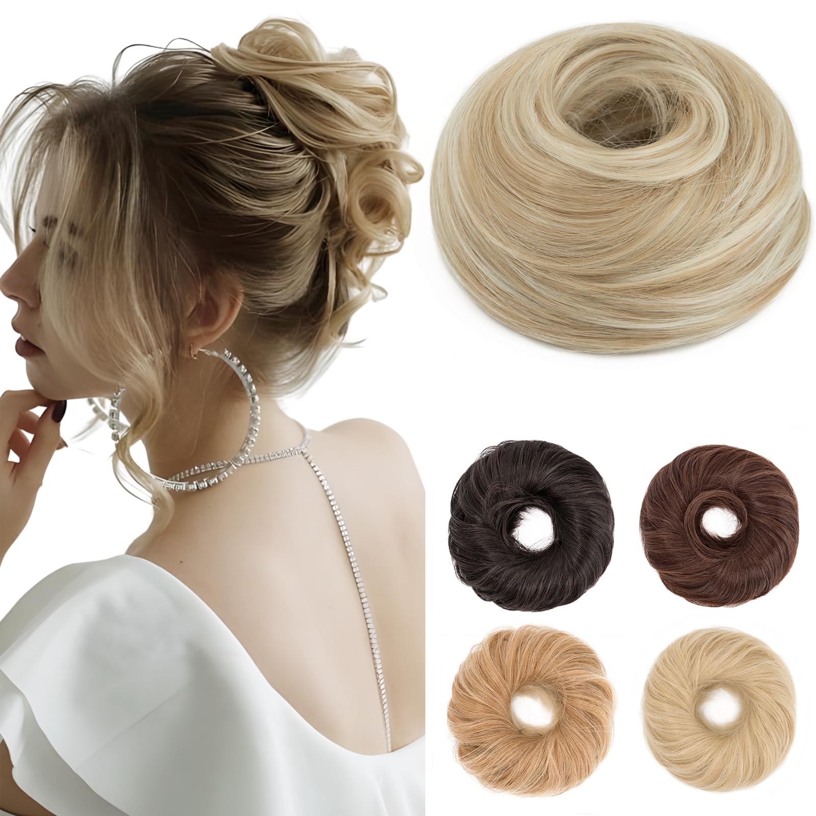 Benehair Messy Bun Scrunchies Curly Hair Hairpiece Synthetic Ponytail Bun Extensions Dirty Blonde Hair Pieces for Women (Dirty Blonde