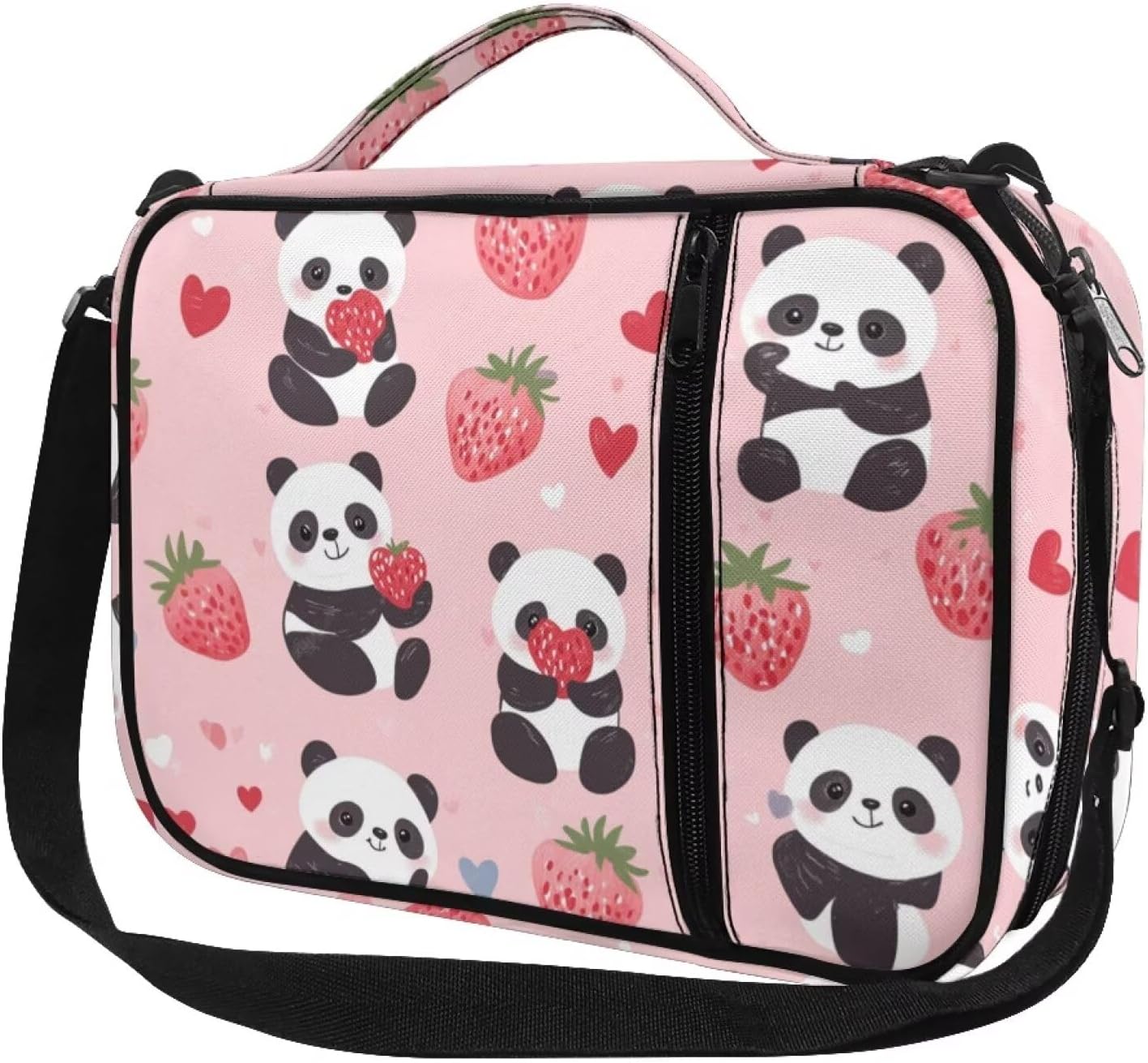 Strawberry Bible Cover Panda Pattern Bible Case for Women Girls Bible Study Supplies Organizer Church Book Storage Pouch with Shoulder Strap