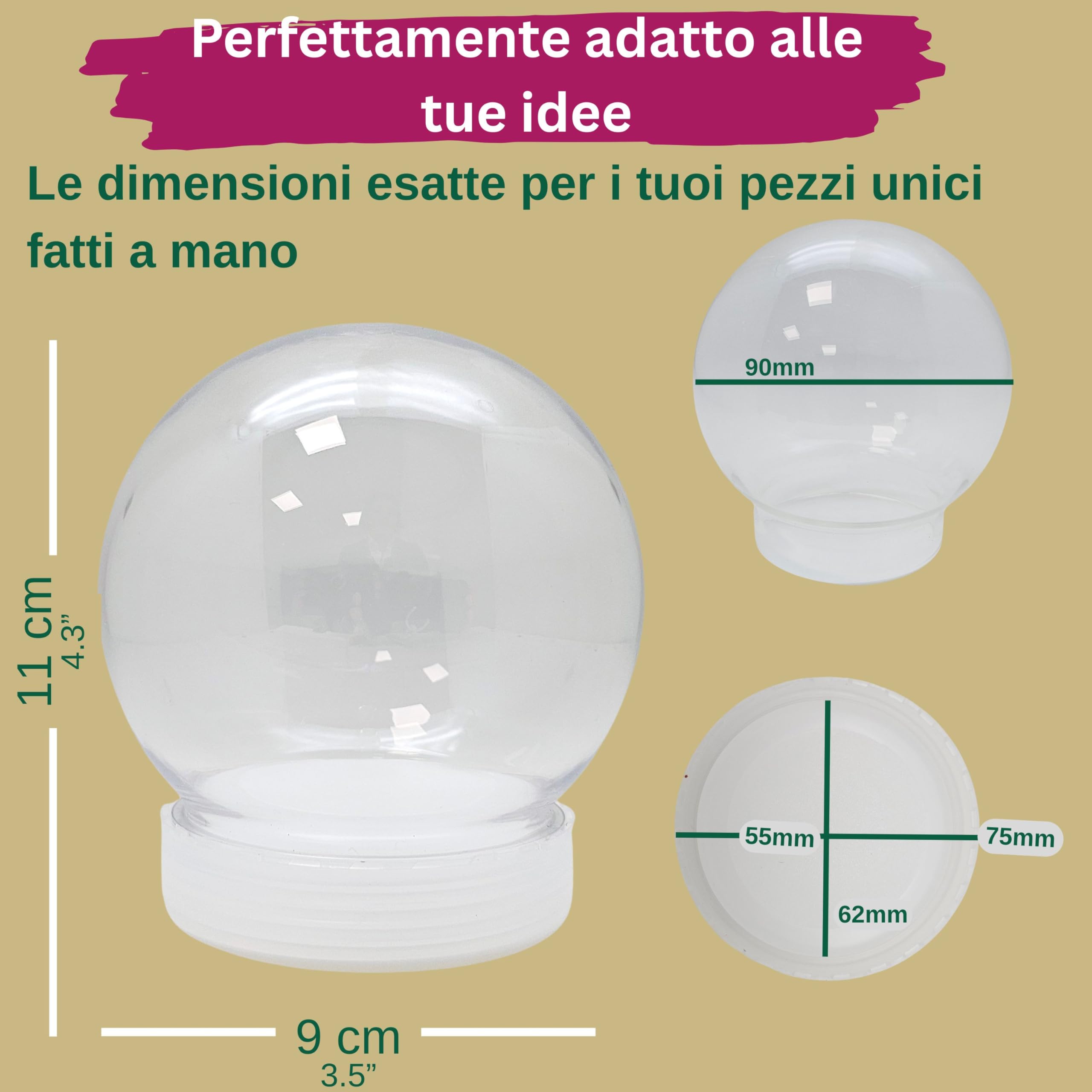 Set fai da te con sfera di neve in plastica con 1 x neve | Do it Yourself set sfera | forma rotonda 90 x 110 mm | base bianca | doppio fondo | 40134