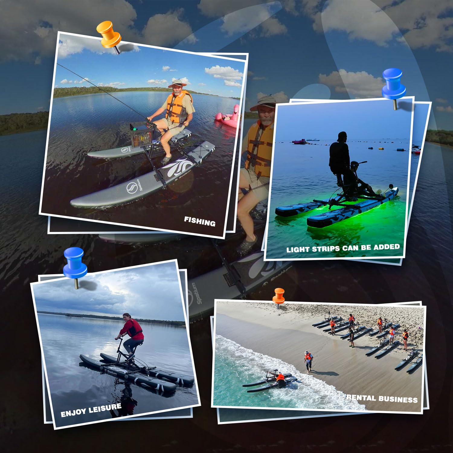 Spatium Gonfiabile Water Bike Grigio Pedal Boat Gommone da pesca Pedal Kayak Libera le mani per godersi l'acqua e la pesca Bicicletta gonfiabile
