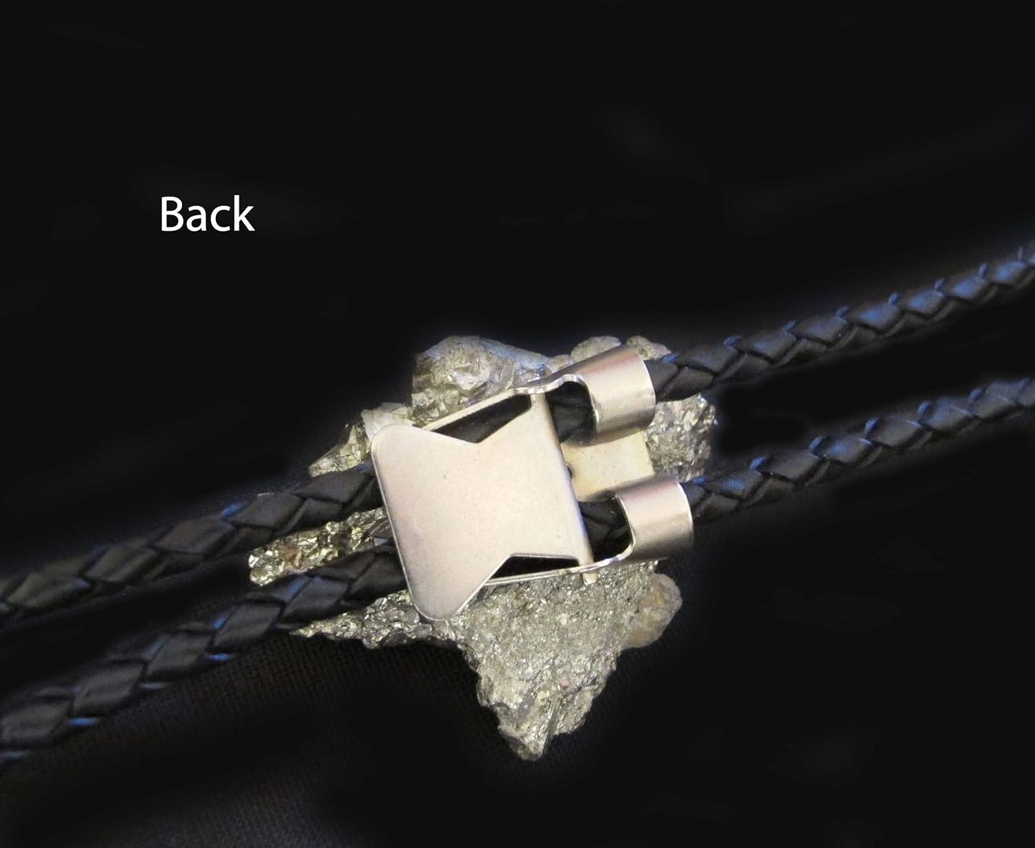 Man's Southwestern Bolo Tie featuring Pyrite or Fool's Gold with Black Leather Cords and Gold Tone Tips
