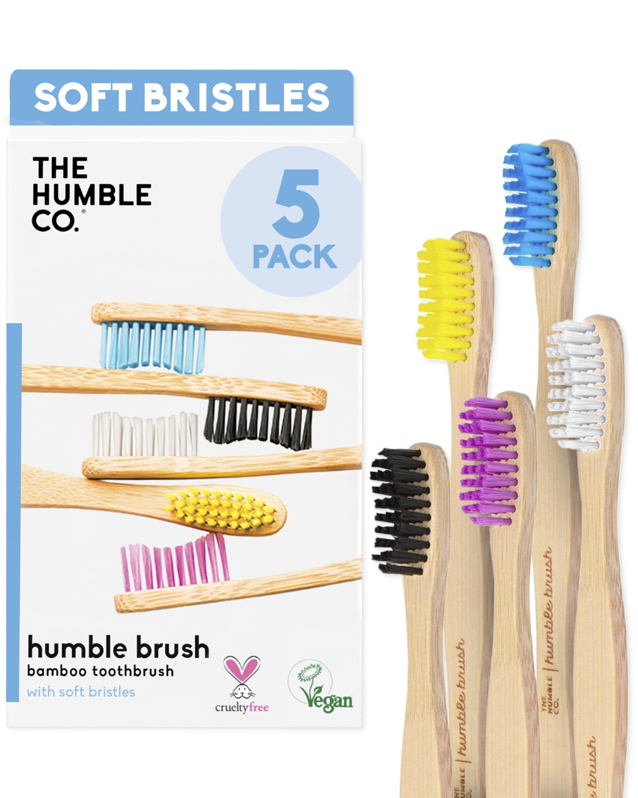 The Humble Co. Bamboo Toothbrush Family Pack (5-p) | Soft Bristles | Biodegradable, Eco-Friendly, Vegan for Your Daily Oral Care, Dentist Approved