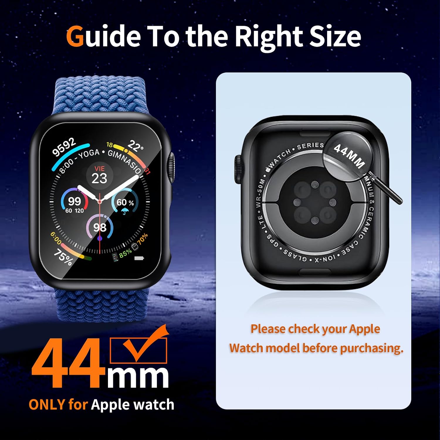 Case for Apple Watch Screen Protector SE 3(2025)/SE 2 Series 4 5 6 44mm Built-in HD Tempered Glass | Slim Guard Bumper | Full Coverage Protective | Hard PC Face Cover Compatible iWatch (2 Pack)